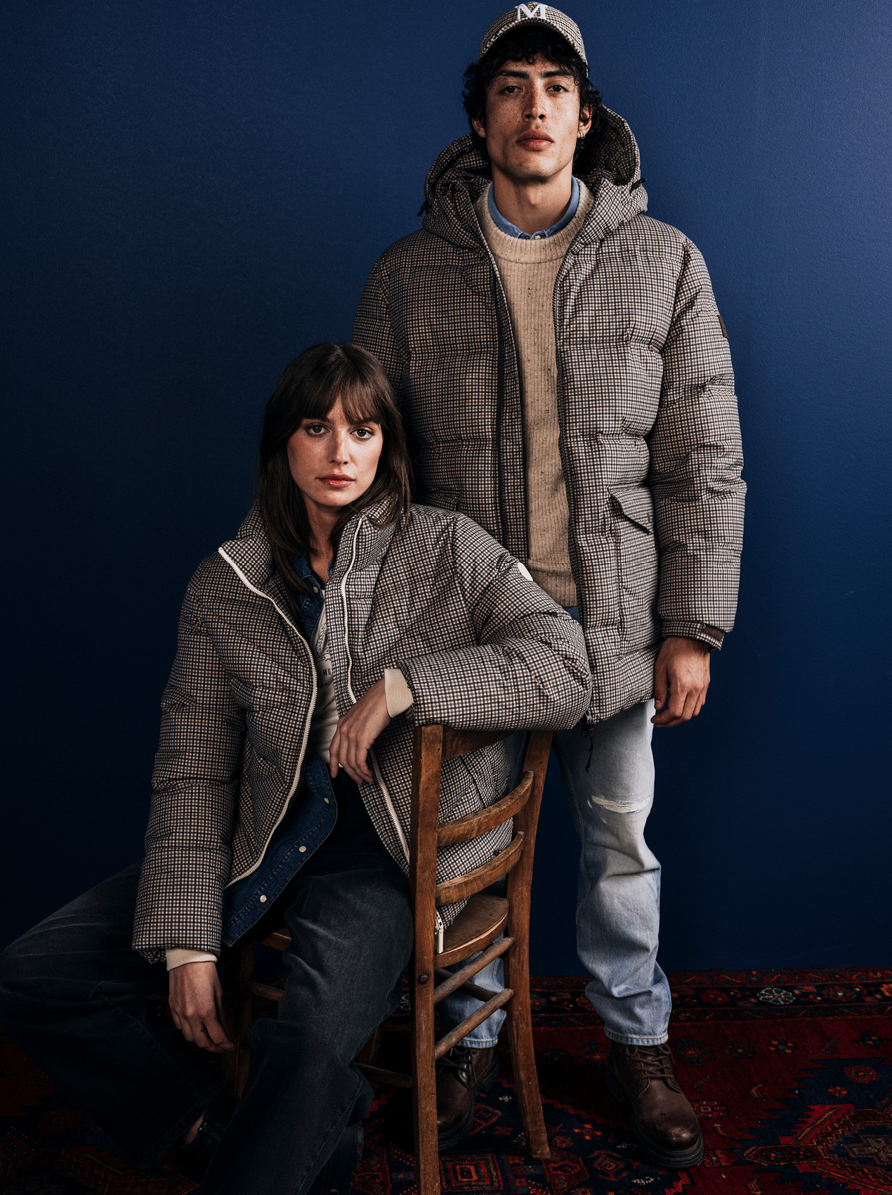 Pufferjacke, geprüftes Muster, Heringbone, hellbraun, Oberbekleidung