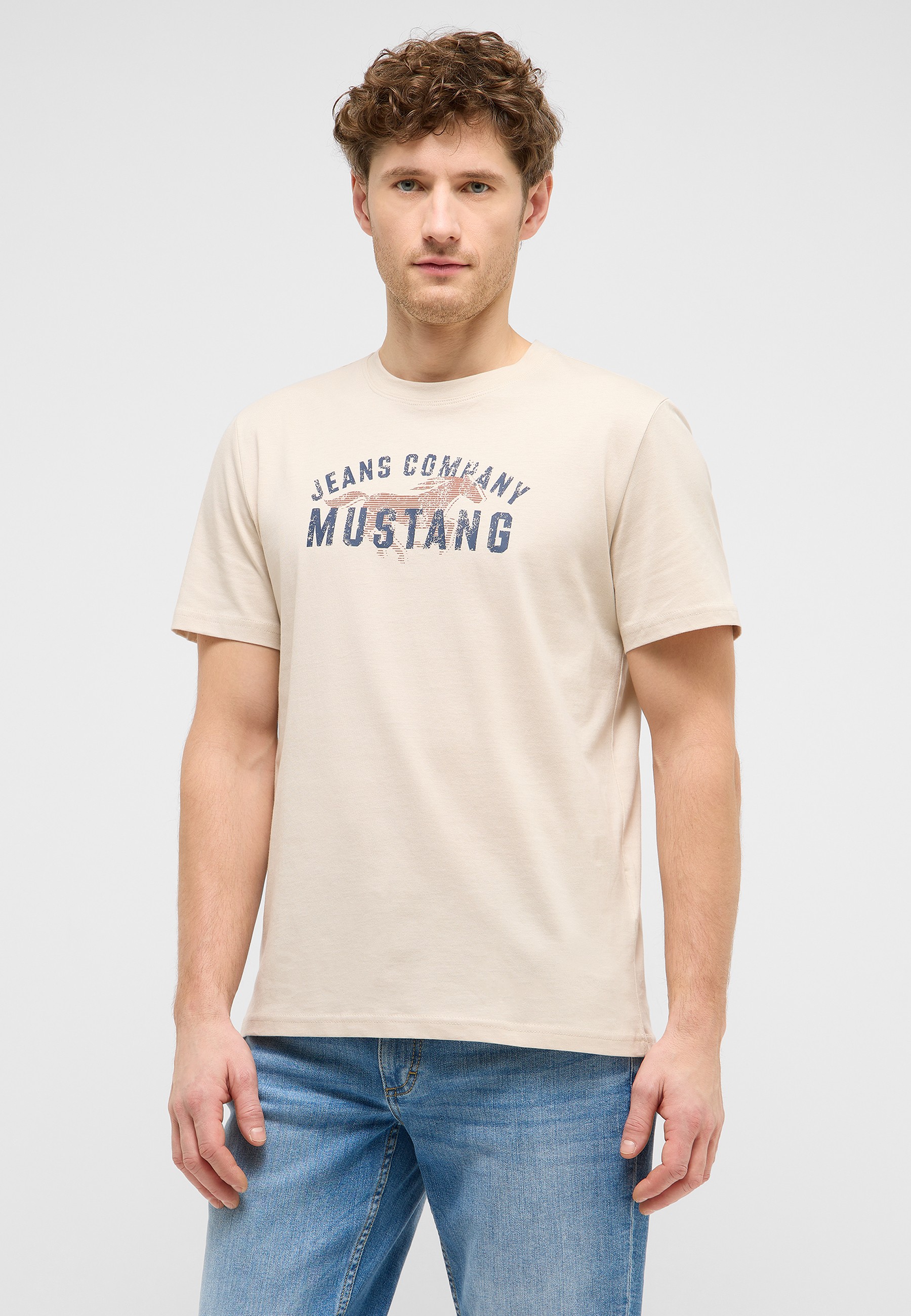 T-shirt, Beige, Kurzarm, Print, Jeans Company Mustang