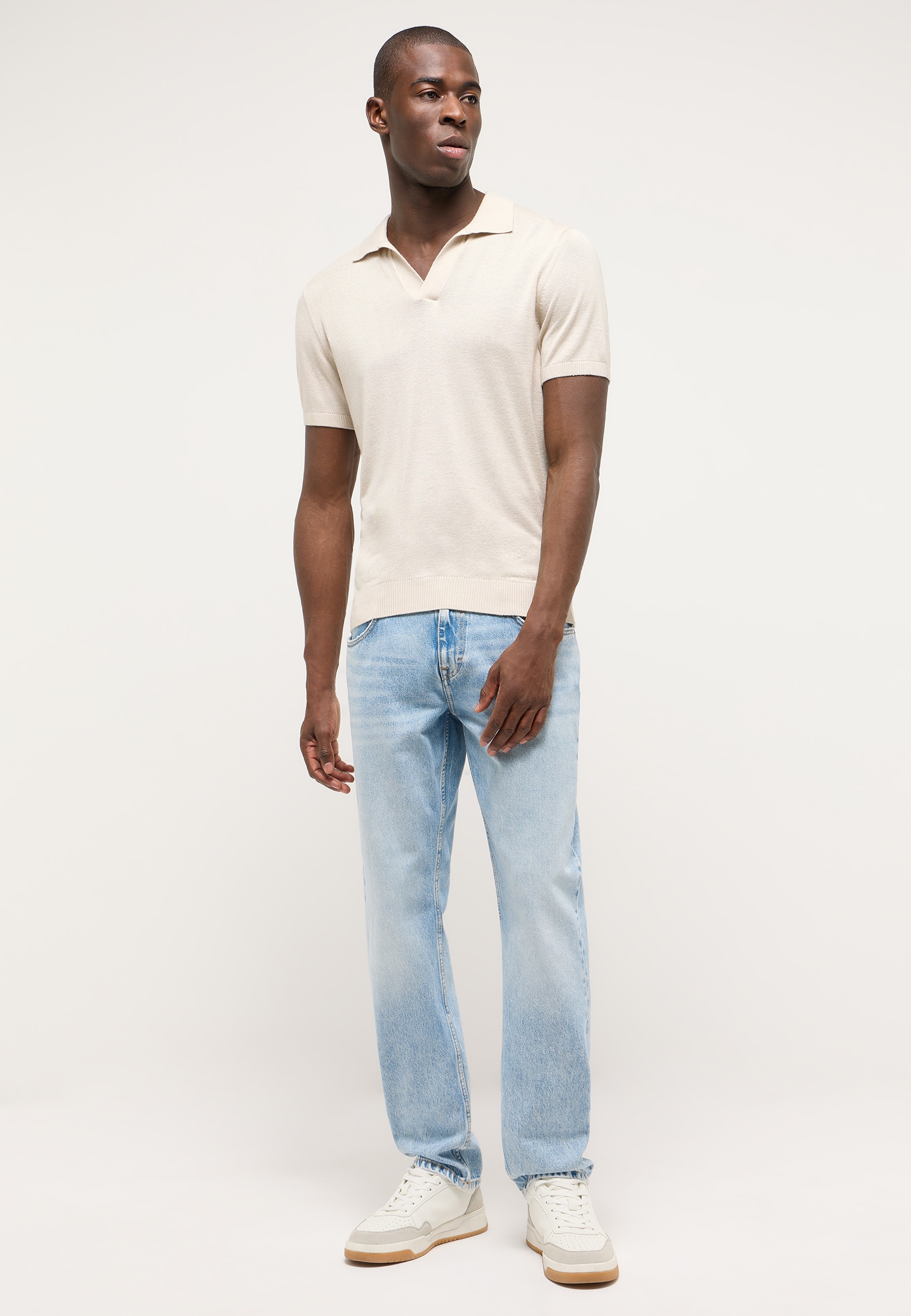 Polohemd, Beige, Kurzarm, Strickpolo, casual Oberteil