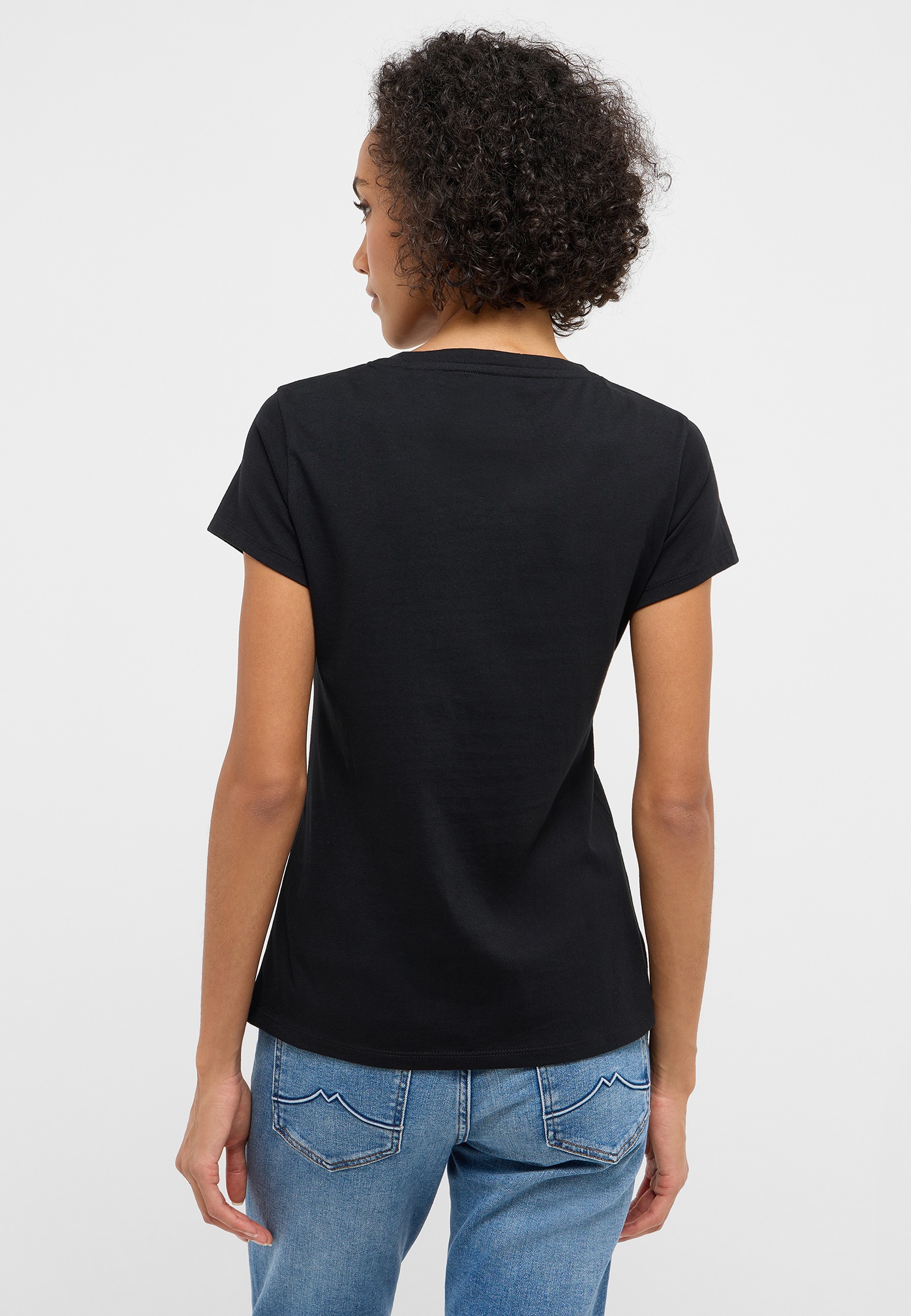 t-shirt, kurzarm, schwarz, baumwolle, rundhalsausschnitt