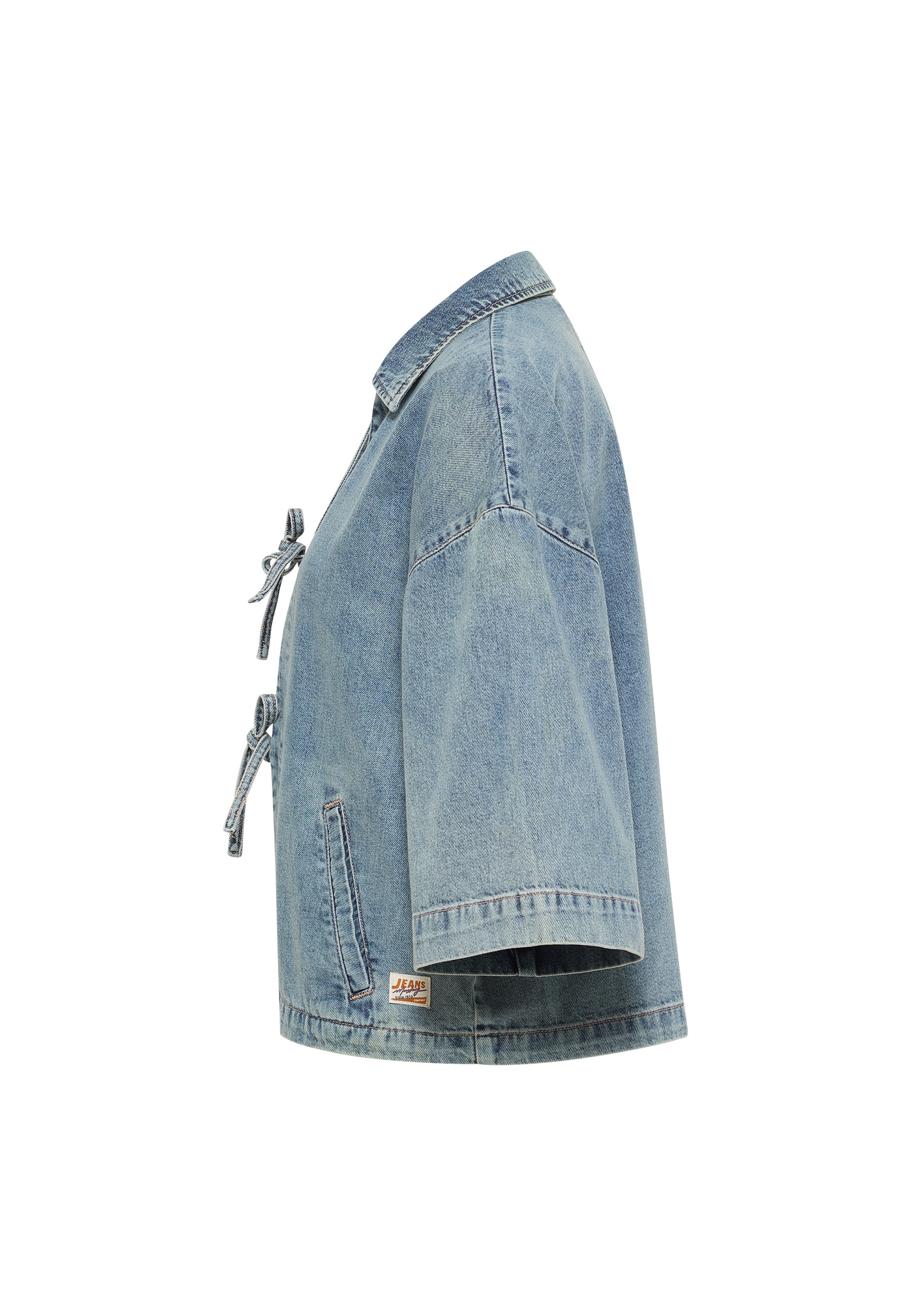 Denimjacke, Jeansjacke, kurze Ärmel, Knopfverschluss, Seitentasche