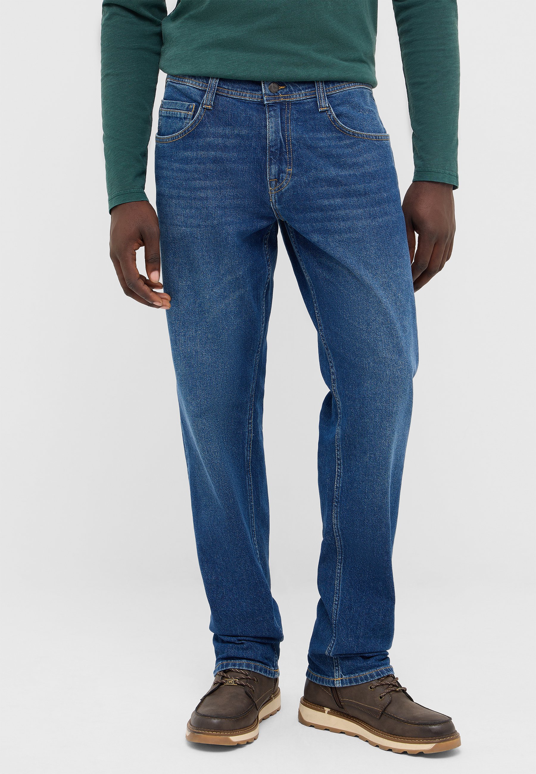 Jeans, Straightleg, Blauer Denim, Stoff, Taschen