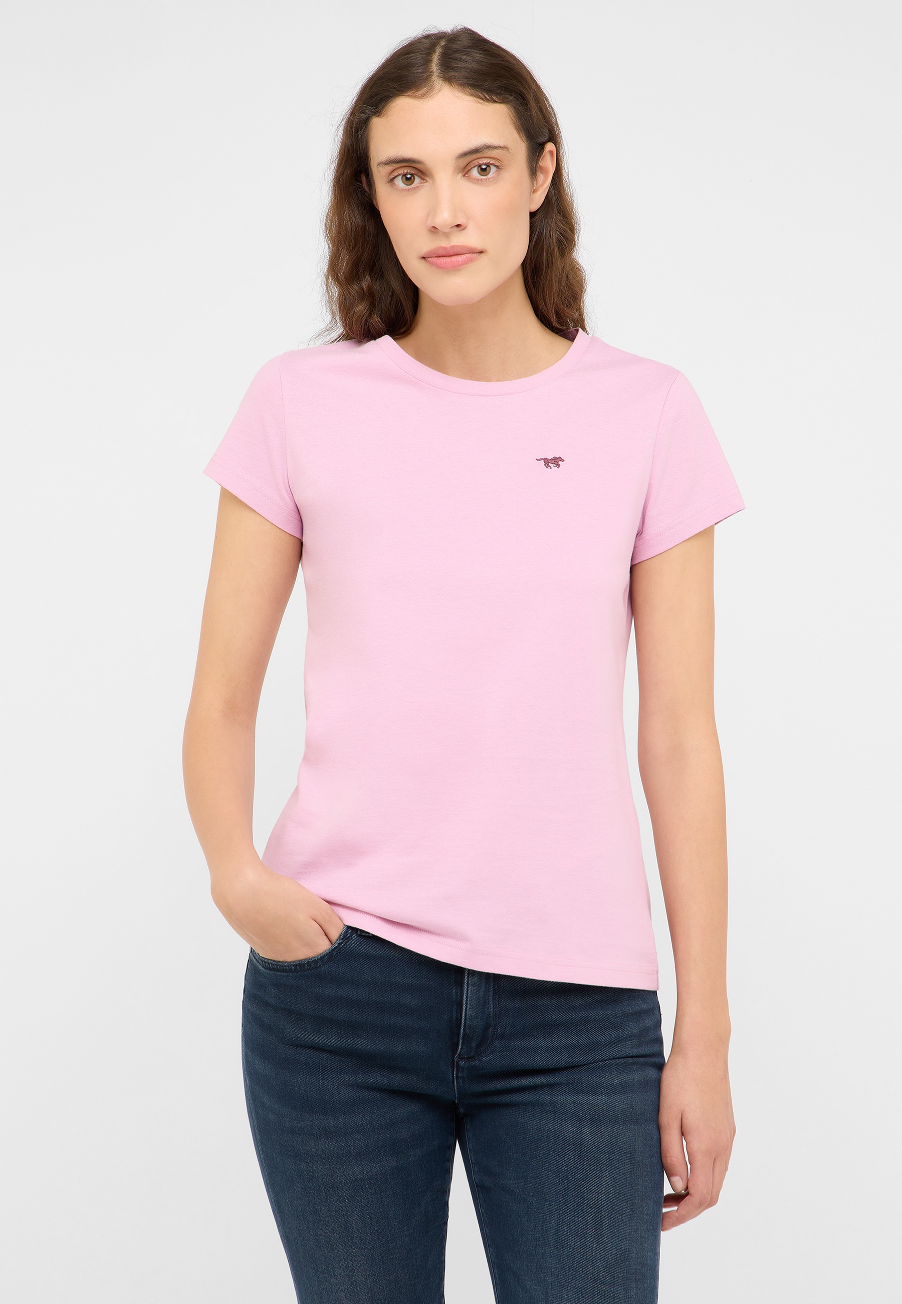 t-shirt, pink, kurzarm, rundhals, baumwolle