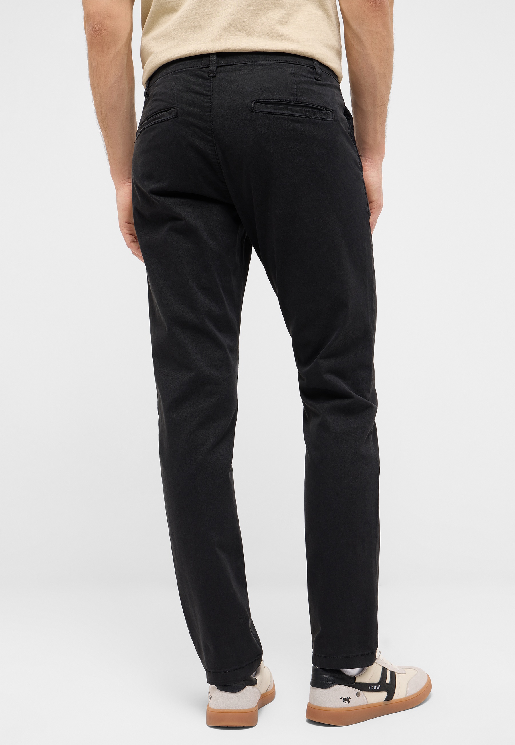 chino, hosen, schwarz, baumwolle, gerade geschnitten