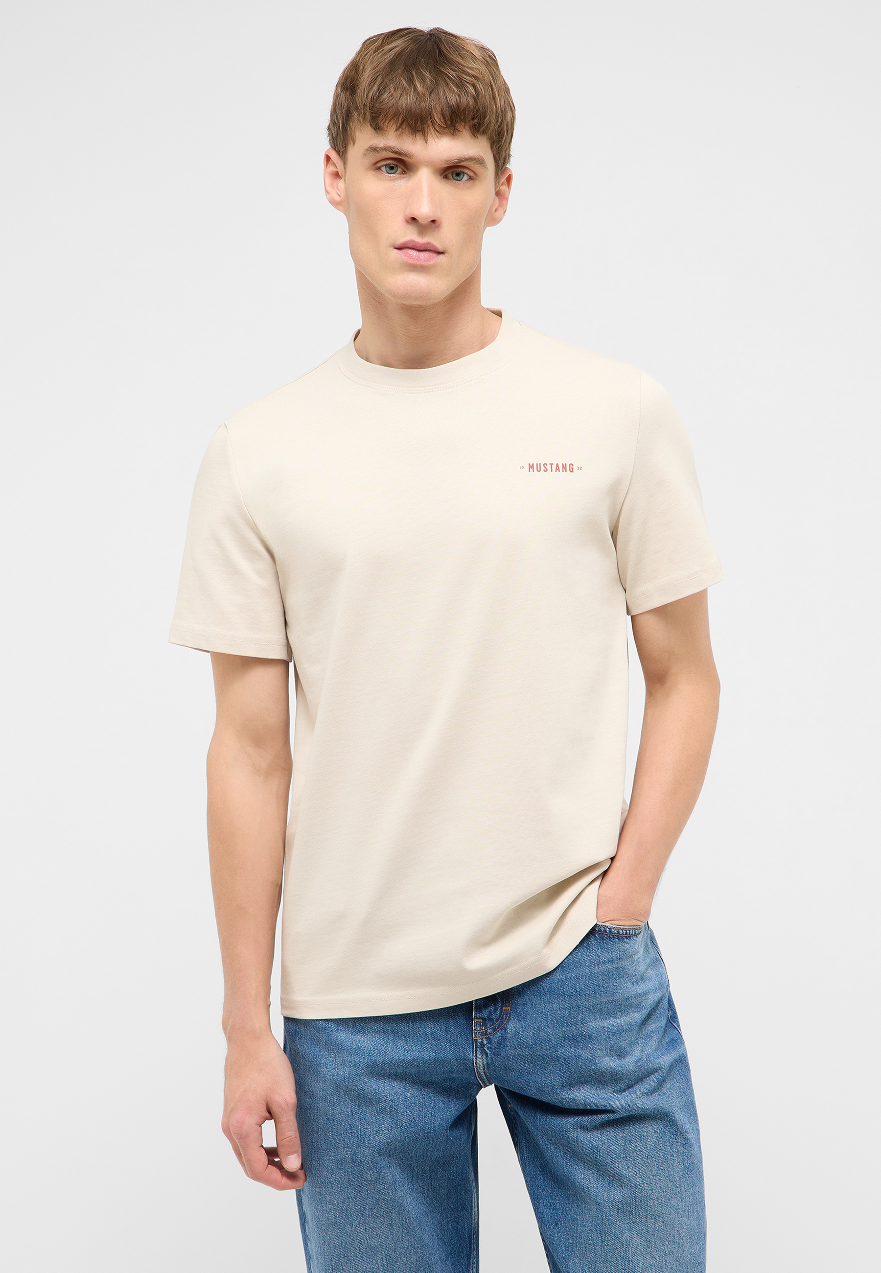 T-Shirt, Beige, Kurzarm, Rundhals, MUSTANG