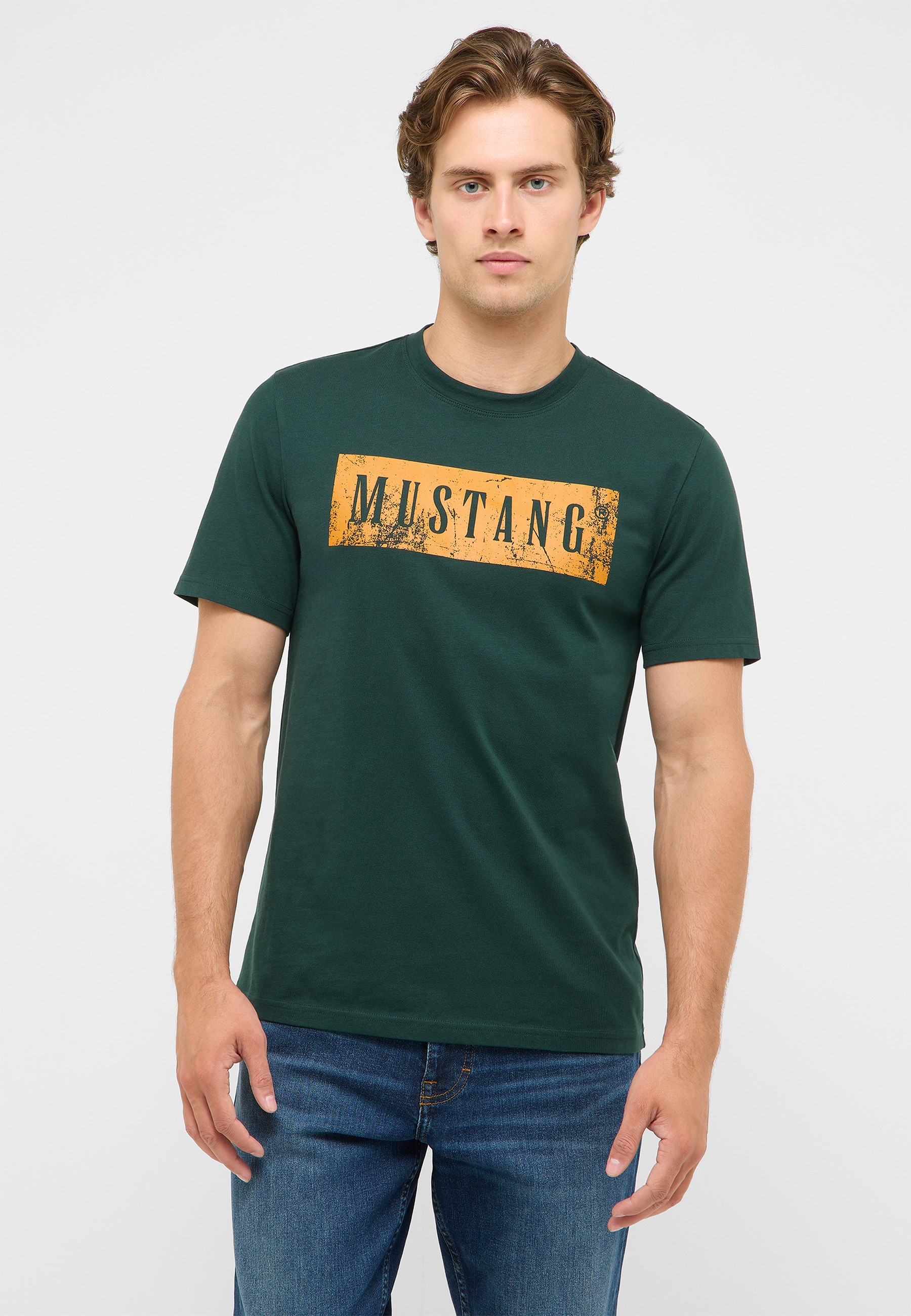 t-shirt, grün, kurzarm, mustang, graphic