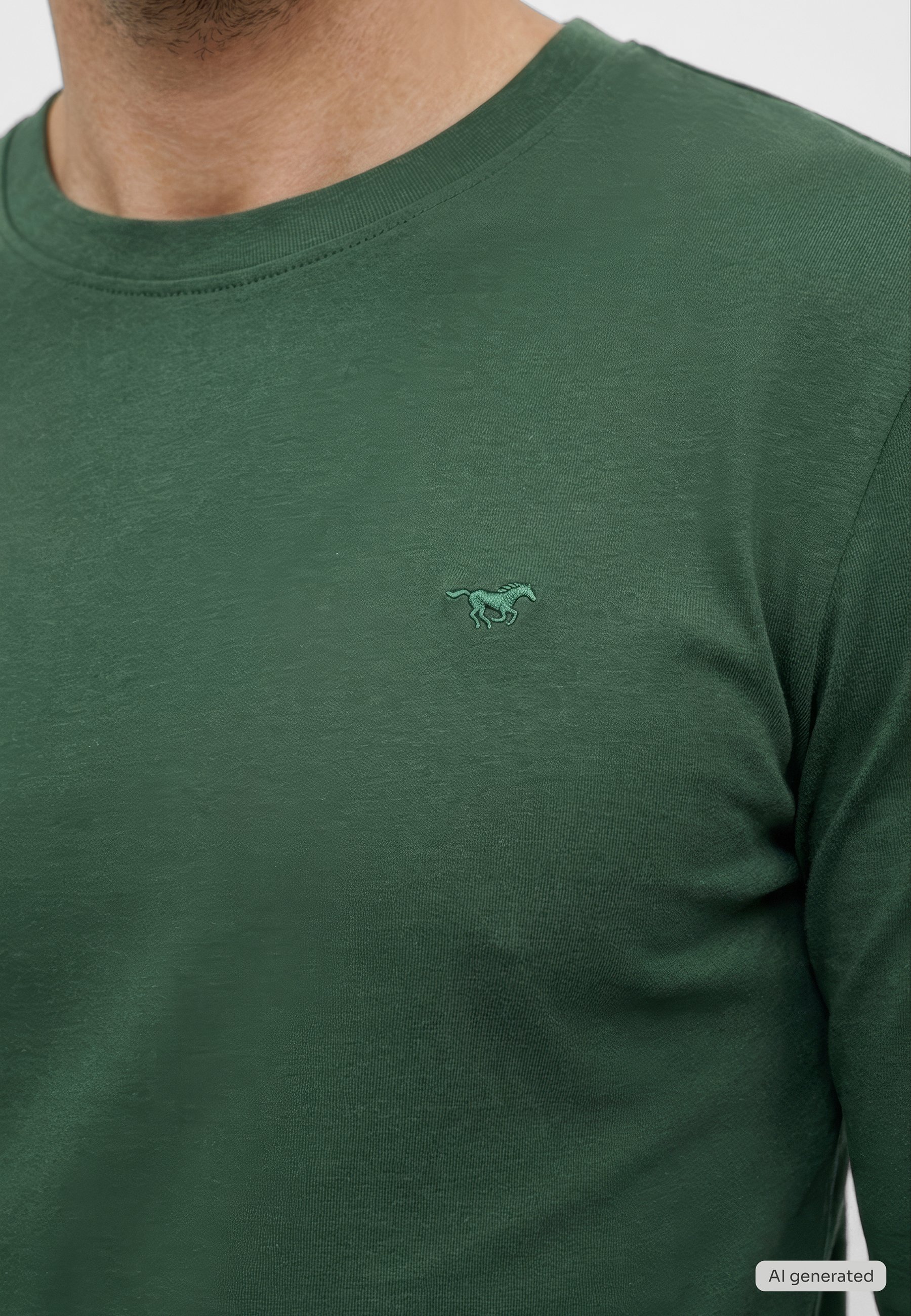 Herren-T-Shirt, Rundhalsausschnitt, Dunkelgrün, Kurzarm, Pferde-Logo