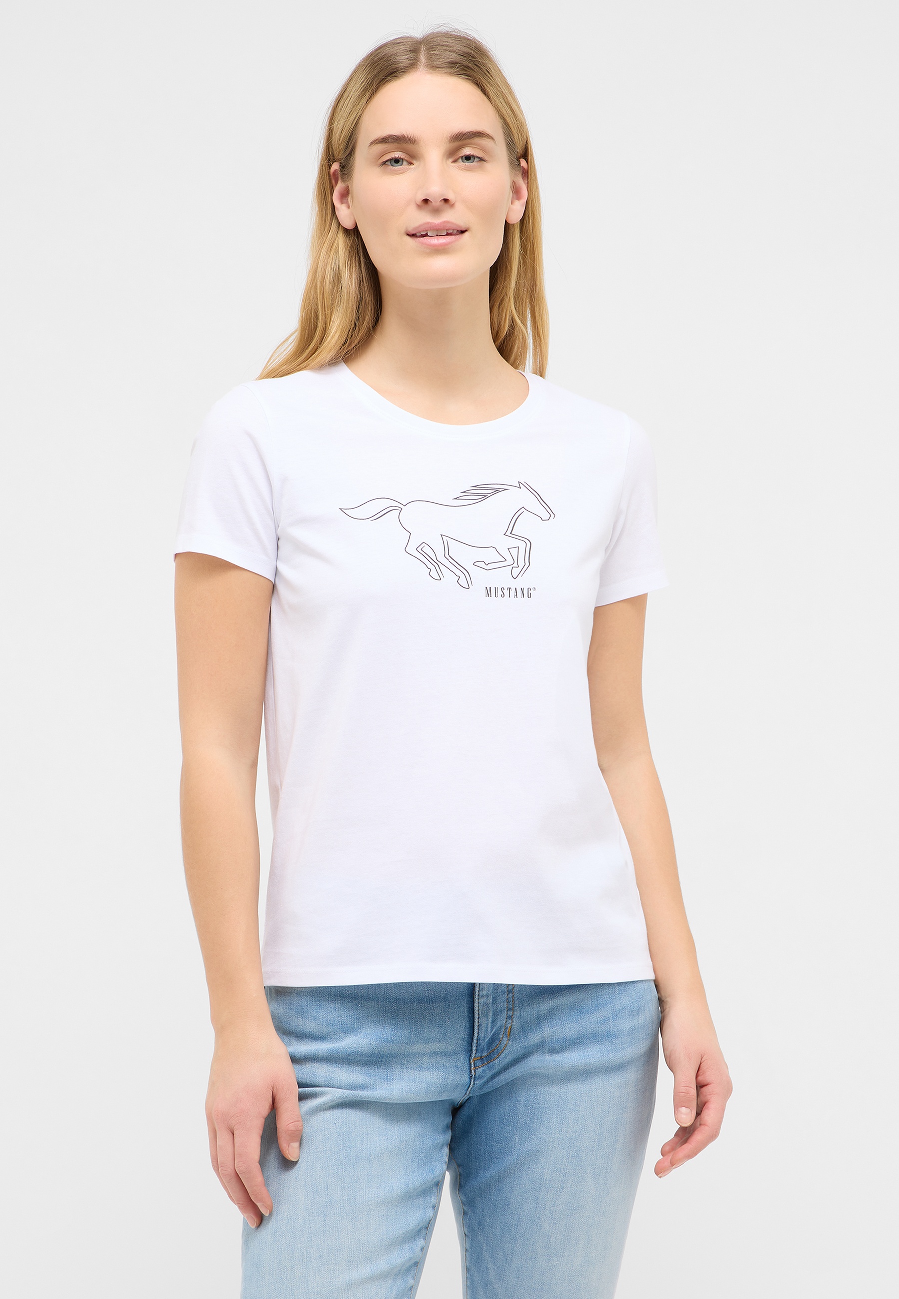 tshirt, graphic tee, horse graphic, white shirt, mustang
