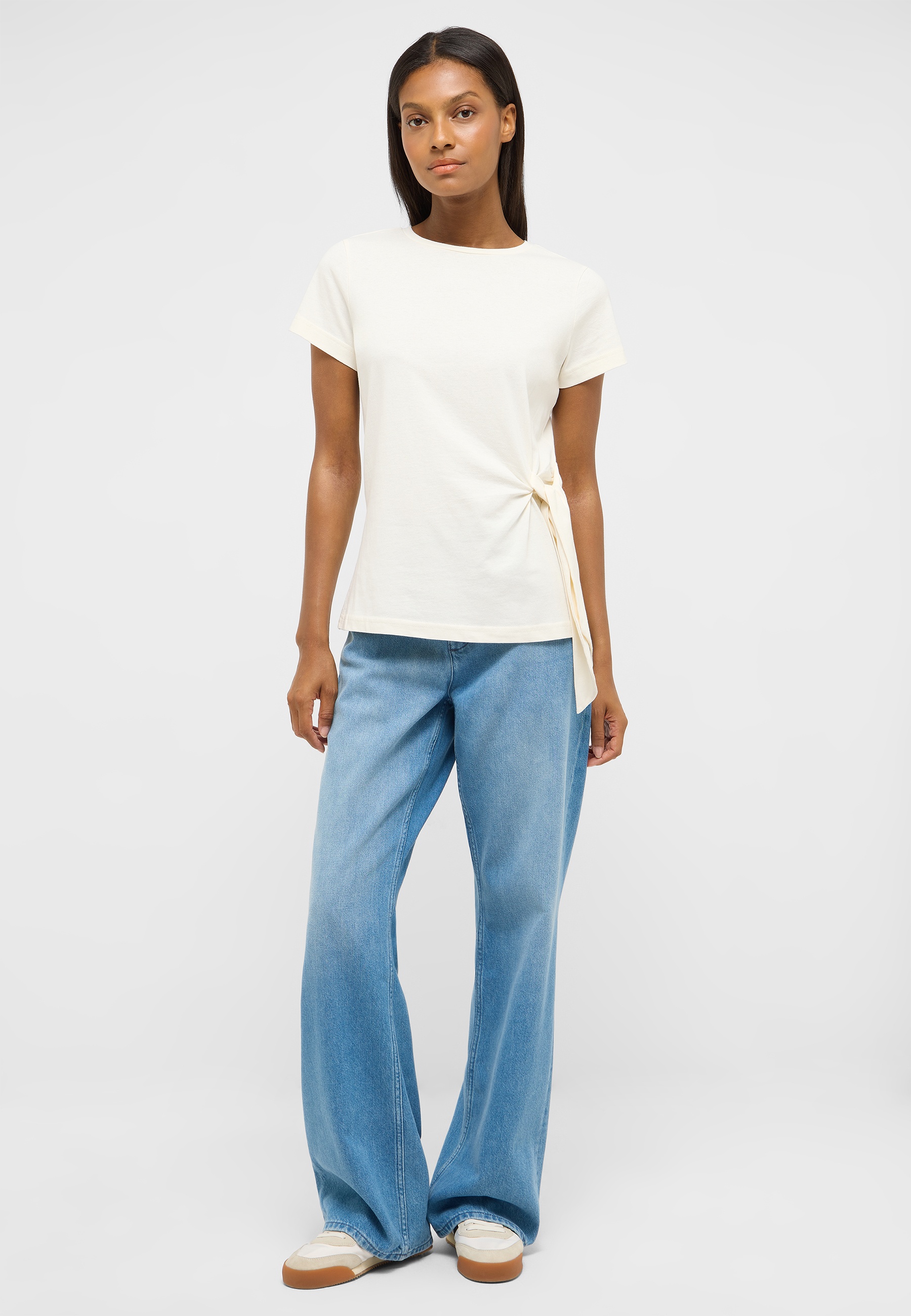 Tee, Weiß, Knotentop, Short Sleeves, Jeans