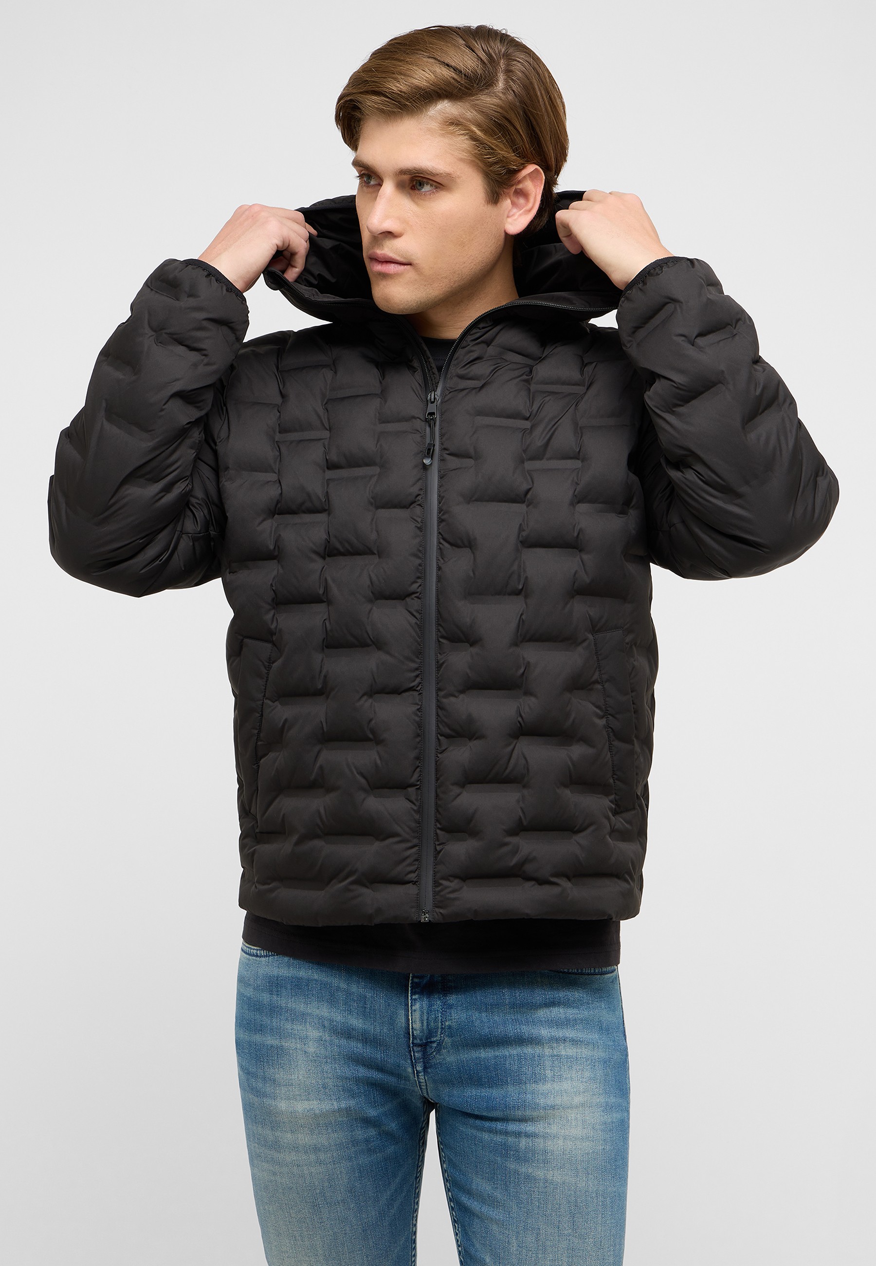 Mantel, Jacke, Weste, Jeans, Person