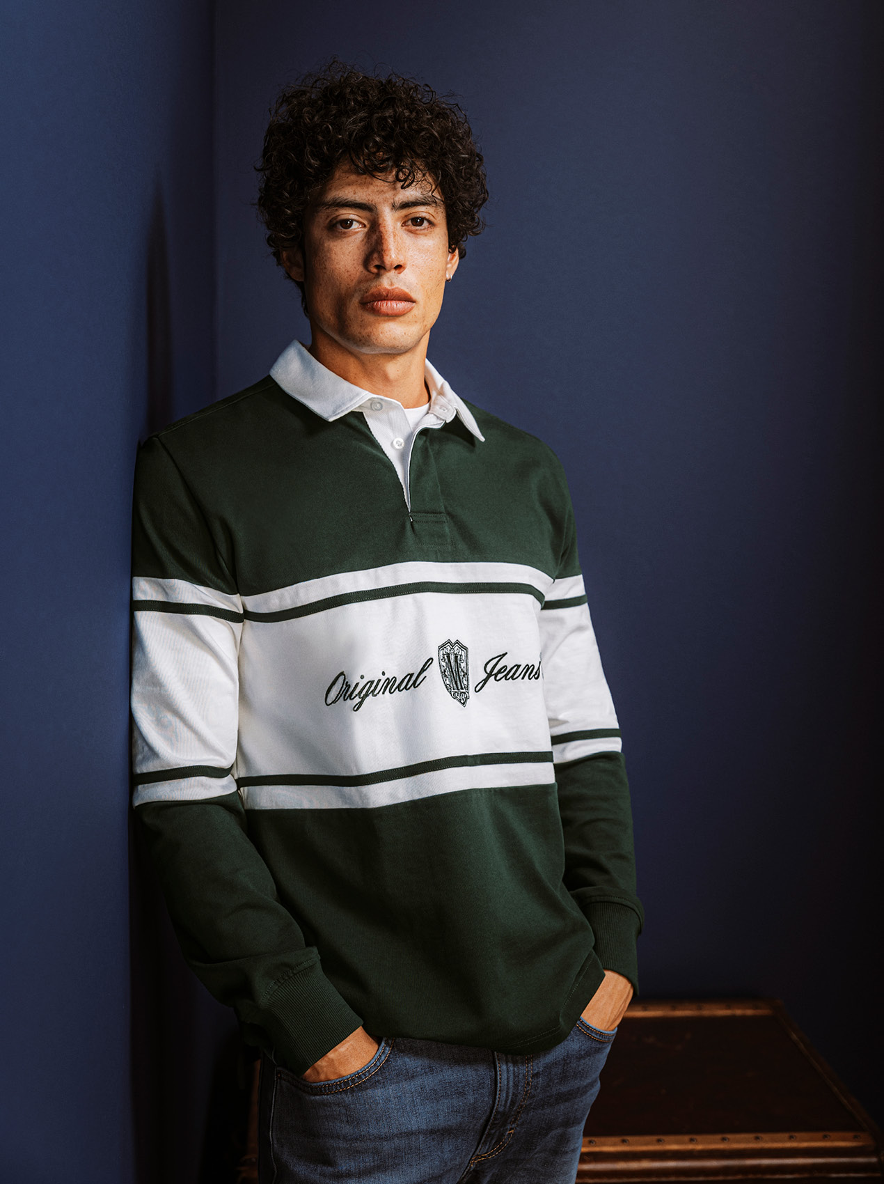 Polo, grün, Streifen, weiße Streifen, Original Jeans