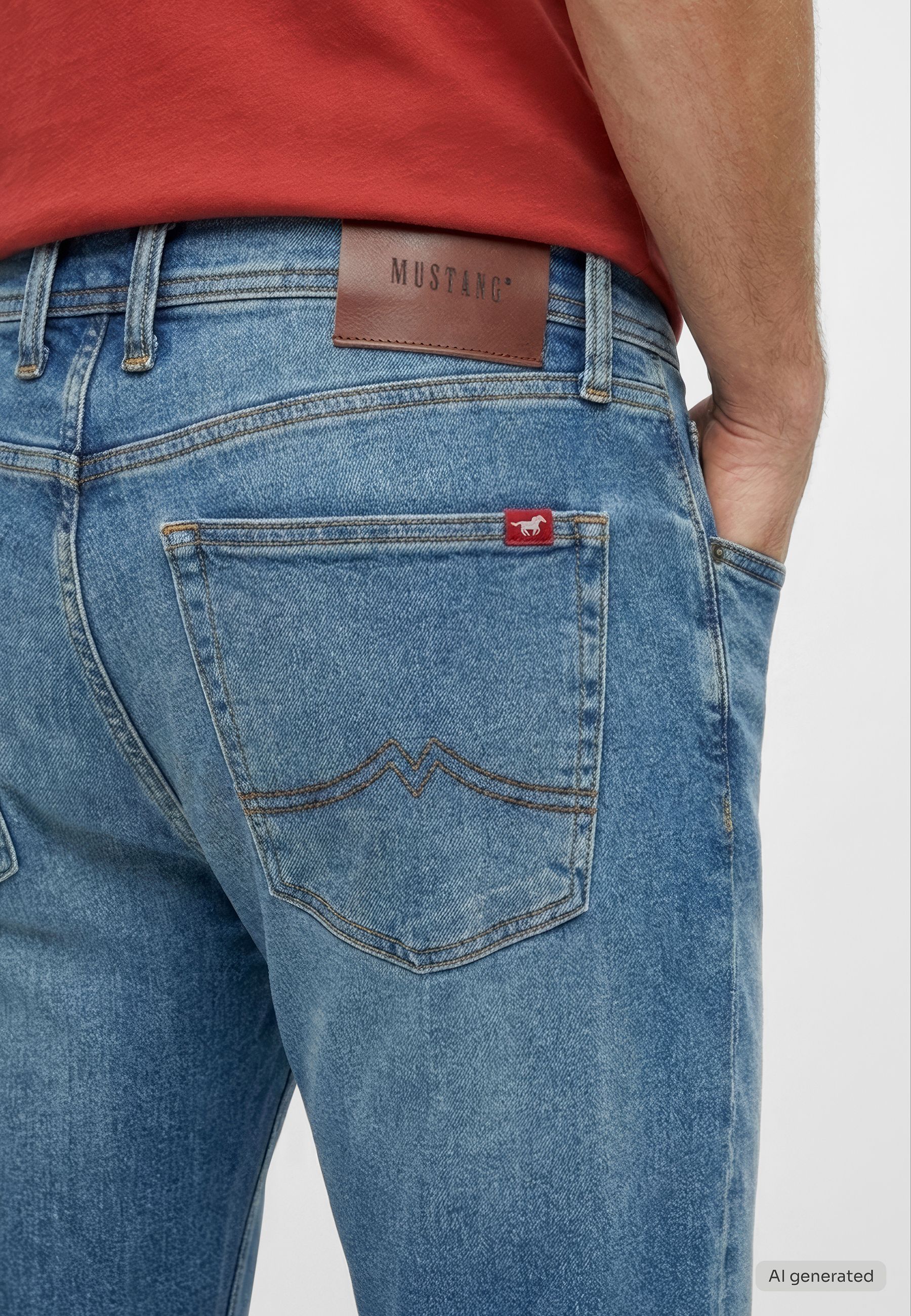 jeans, Hintertasche, Denim, Blau, Lederlabel