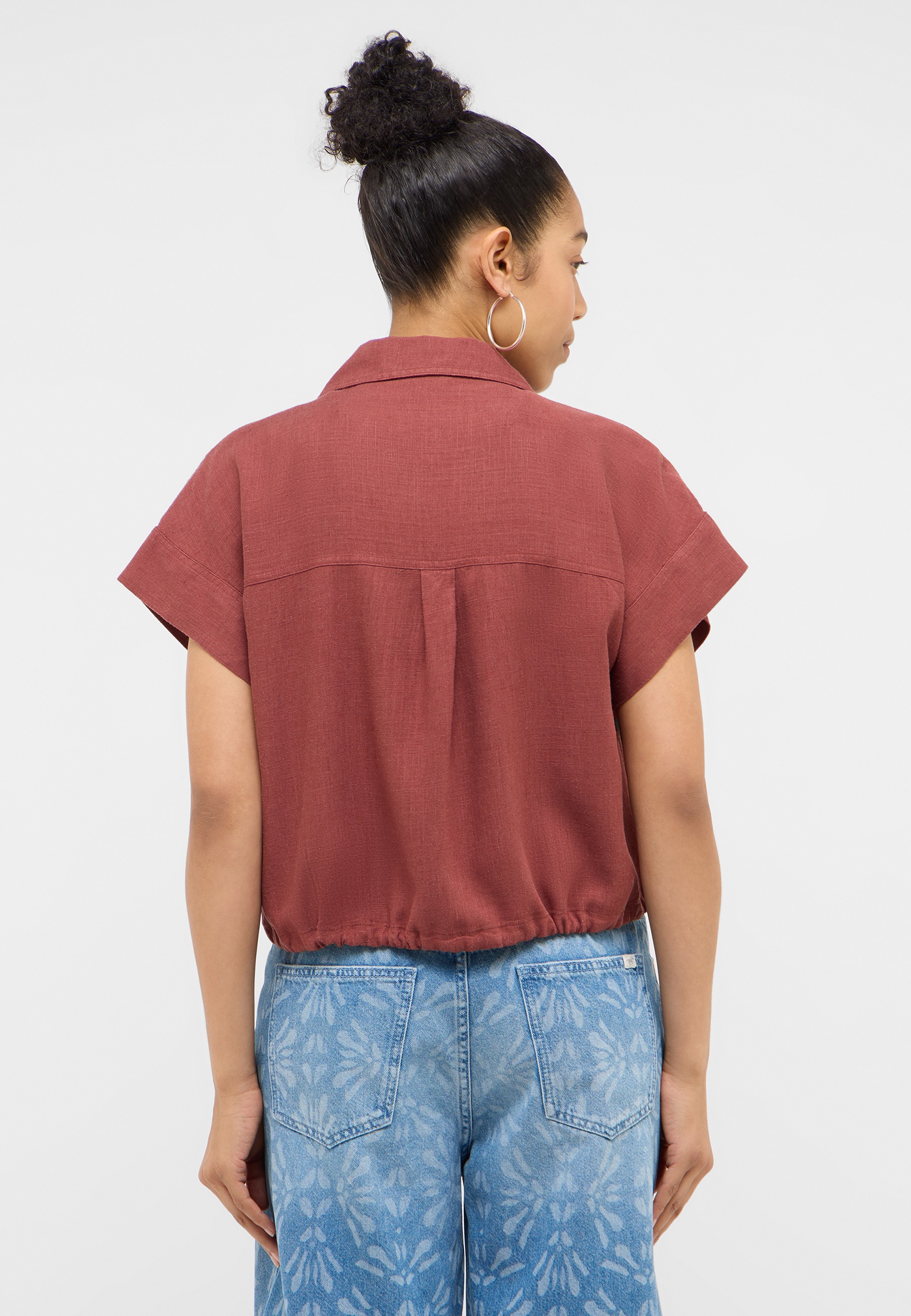 Kurzarm-Blusenoberteil, Karo-Top?, Rosa/braun?, Bluse, Kopfleiste?