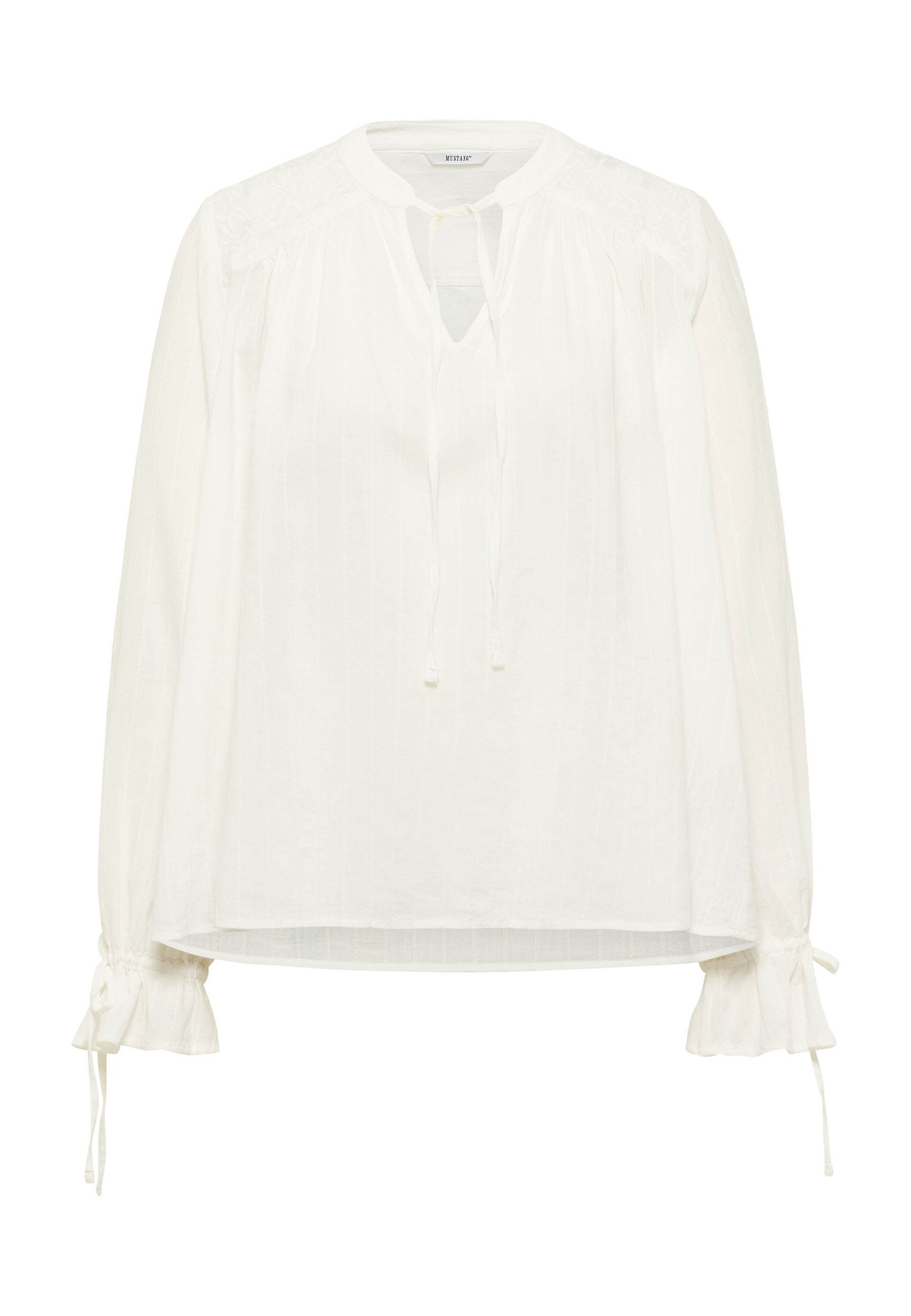Bluse, Weiß, Spitzen-Details, Ballonärmel, Kordelzug