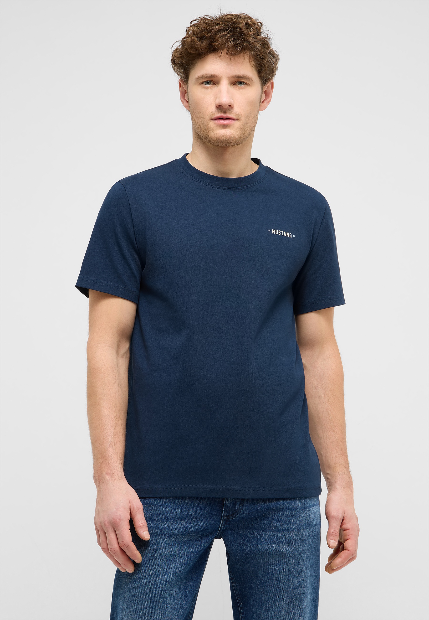 T-Shirt, Kurzarmshirt, Rundhals, Marineblau, Mustang-Logo?