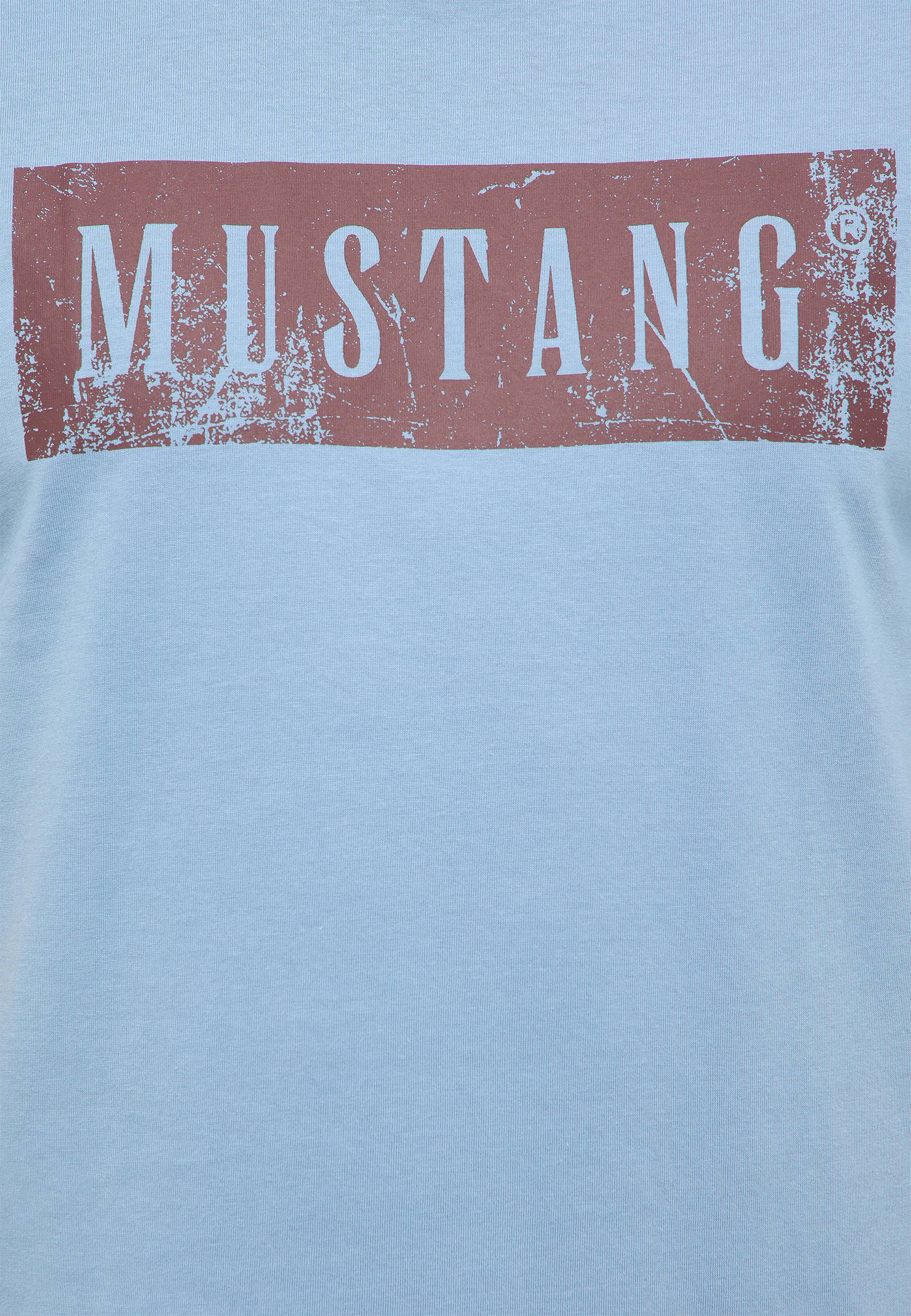 t-shirt, mustang, graphic, blue, stamped