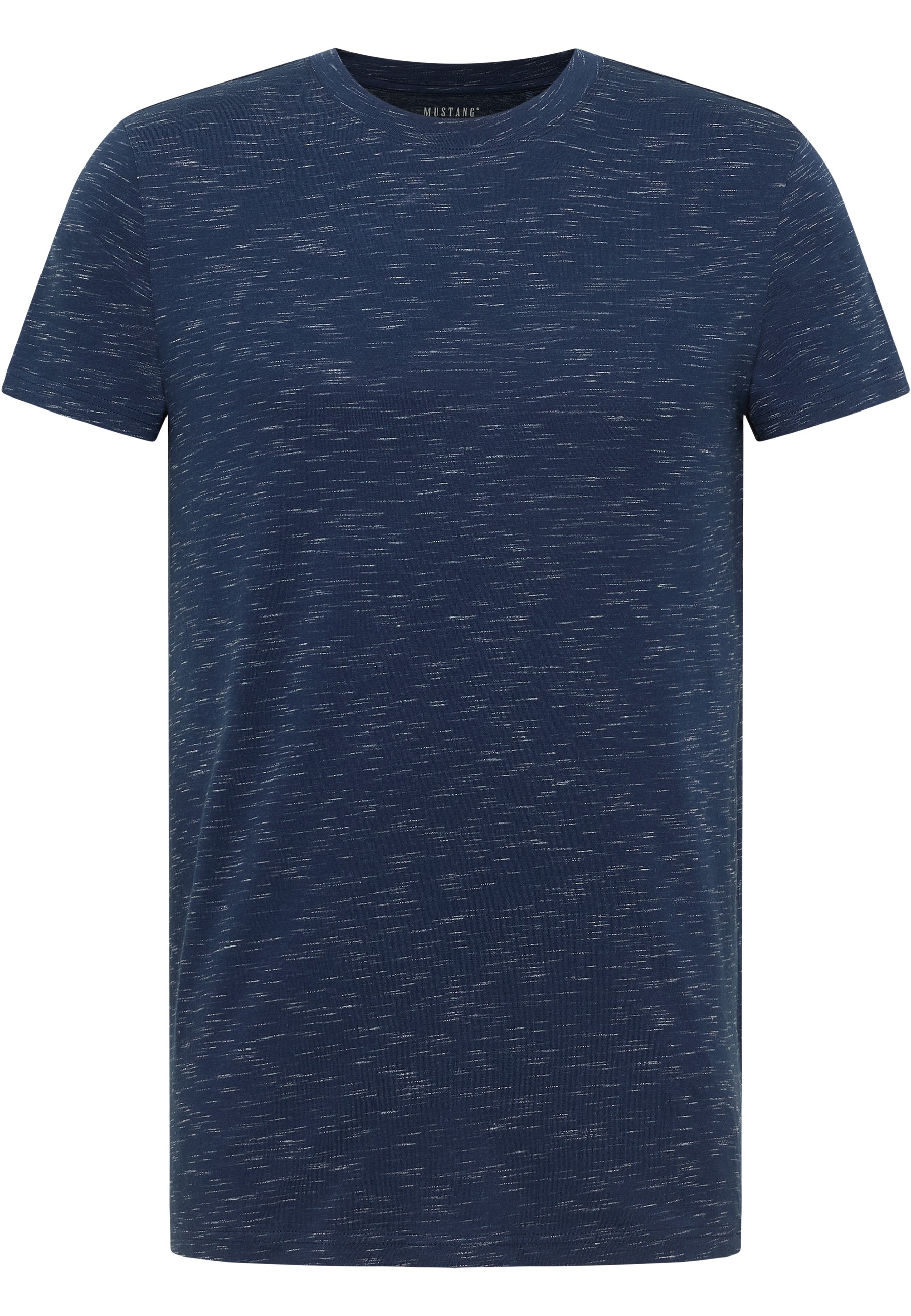 T-Shirt, Kurzarm, Melierter Stoff, Navy, Körpernaher Schnitt