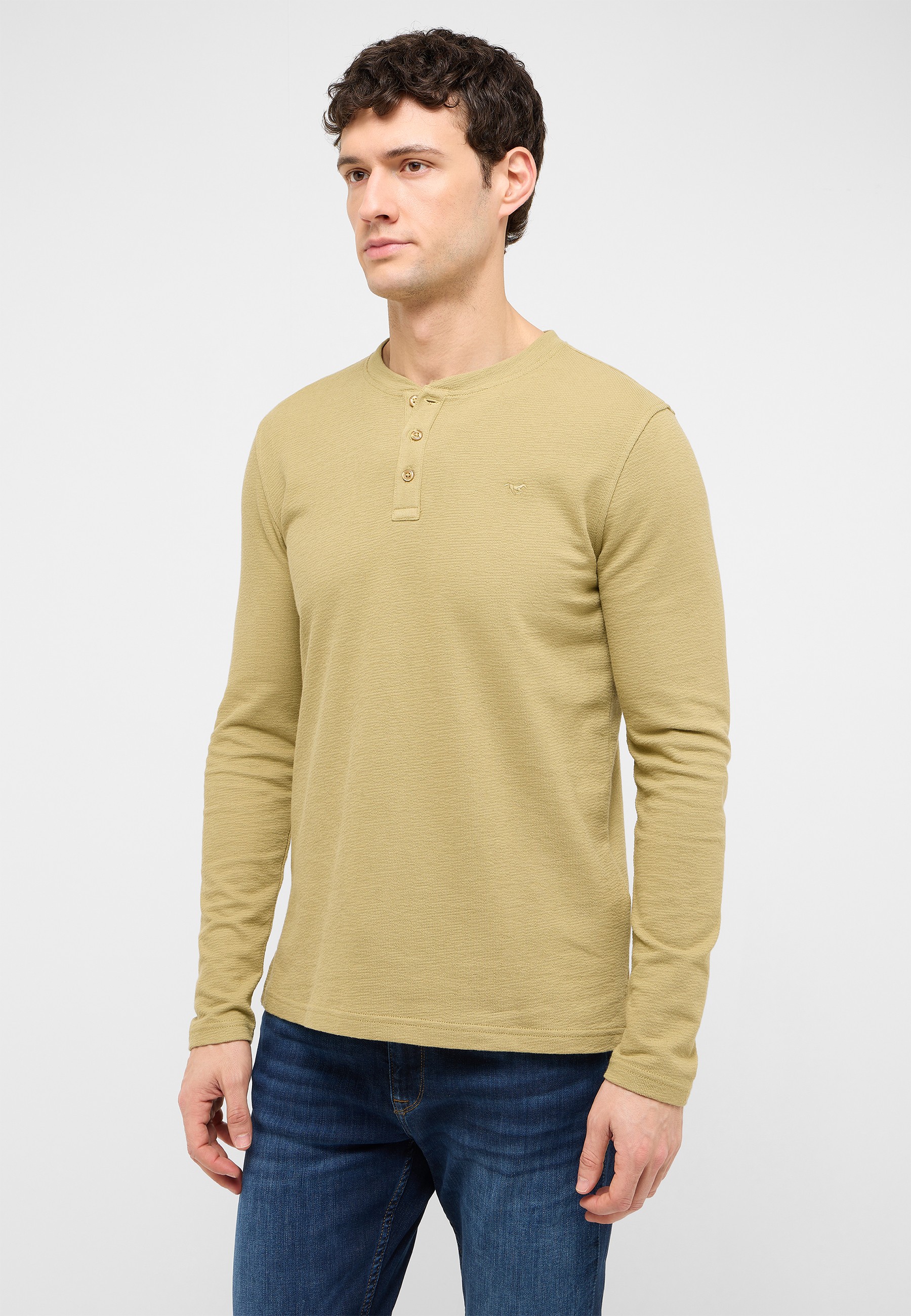 Henley Shirt, Long Sleeve, Beige, Knit, Casual
