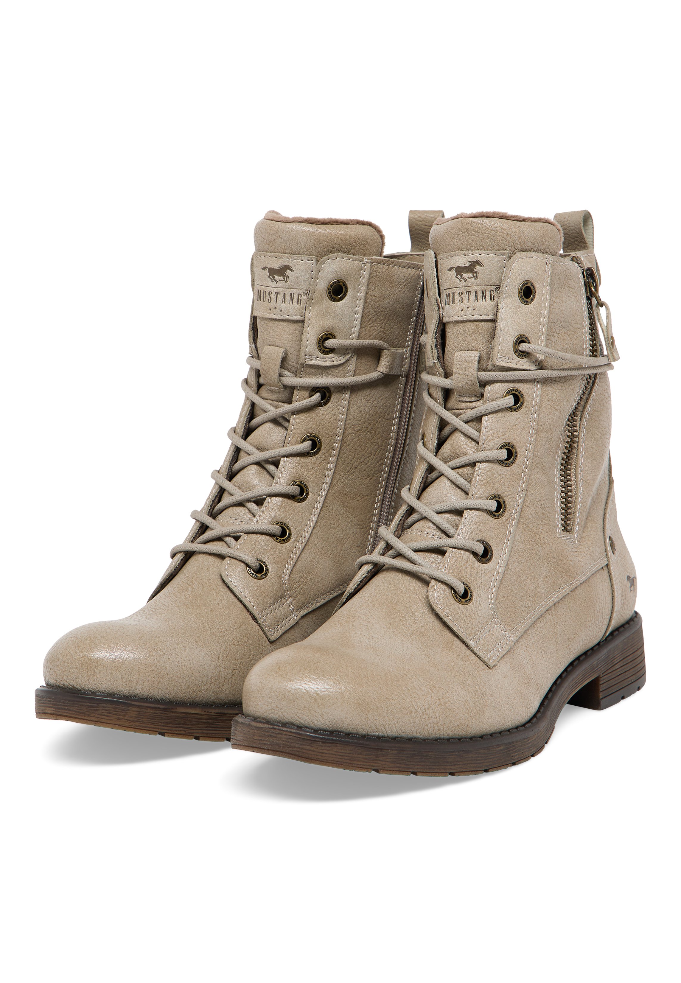 Stiefeletten, Lackleder, Beige, Schnürstiefel, Reißverschluss