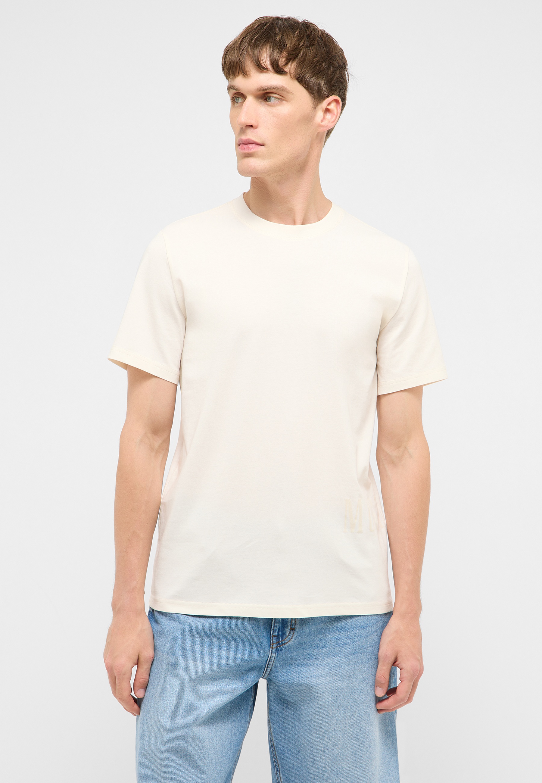 T-Shirt, Beige, Kurzarm, Rundhals, Baumwolle