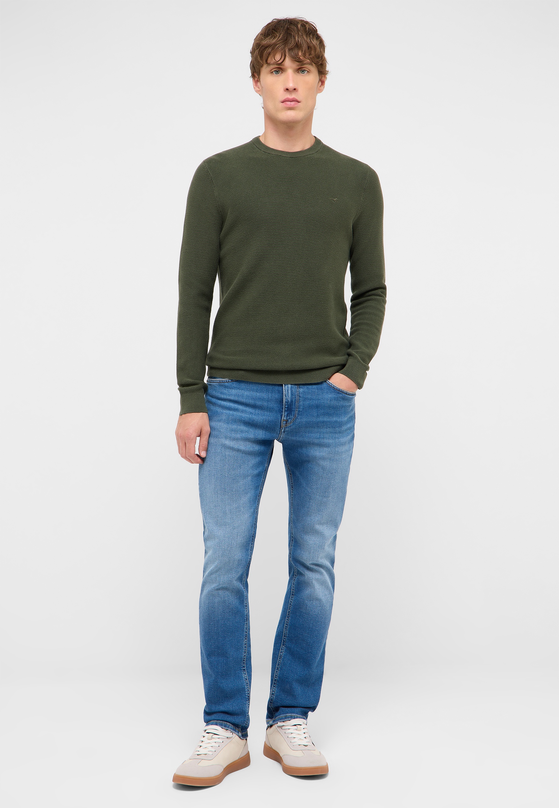sweater, olive, knit, long-sleeve, plain