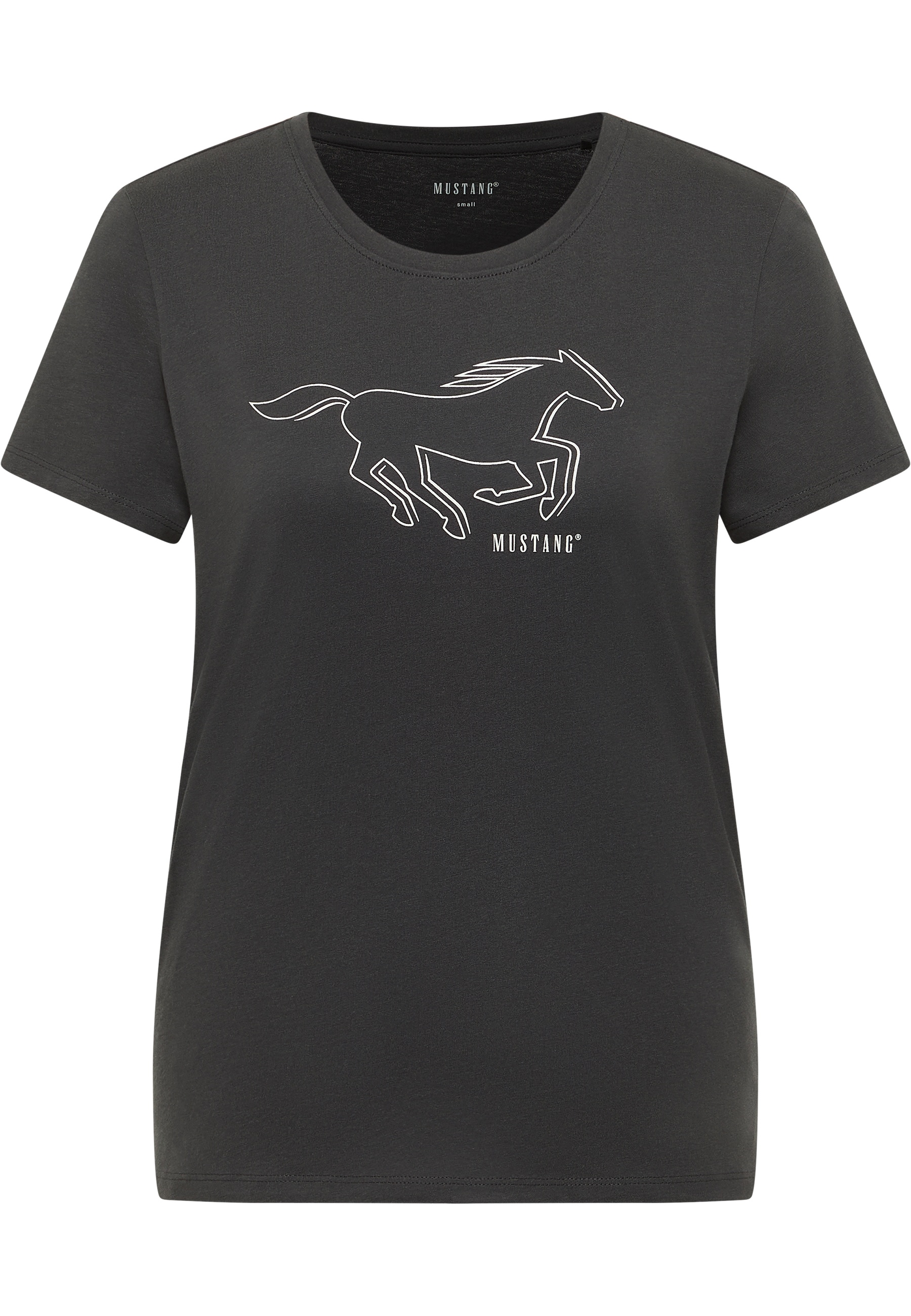 T-Shirt, Kurzarm, Dunkelgrau, Pferd, Mustang-Logo