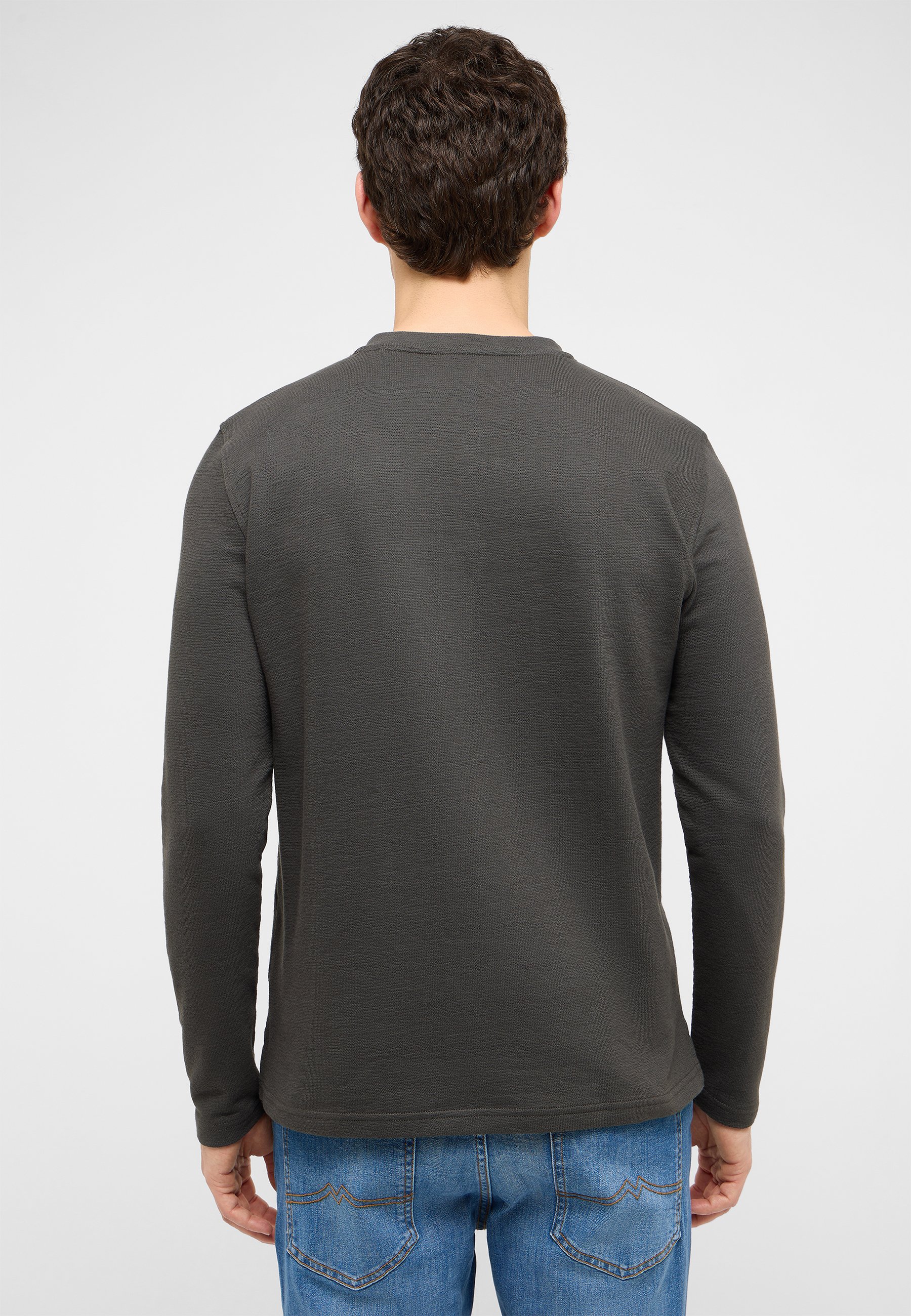 Hemd, Langarmshirt, grauer Pullover, Rundhals, Baumwolle?