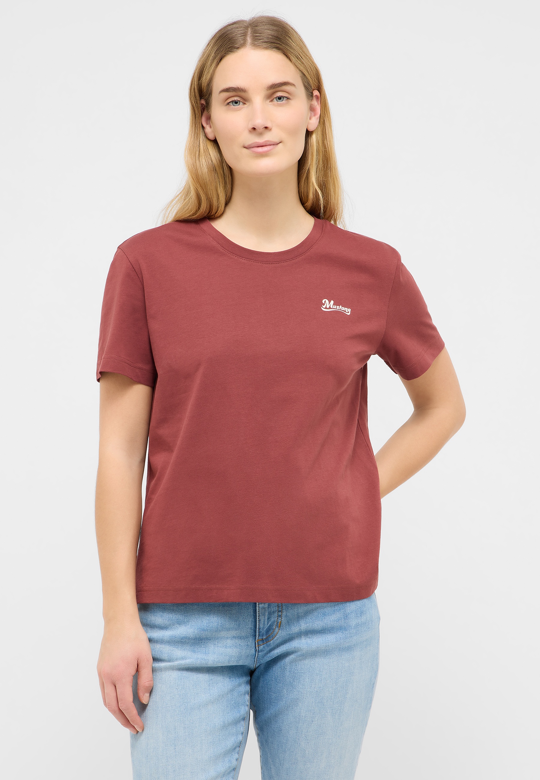 t-shirt, Rundhals, Kurzarm, Unifarben, rosiges Braun