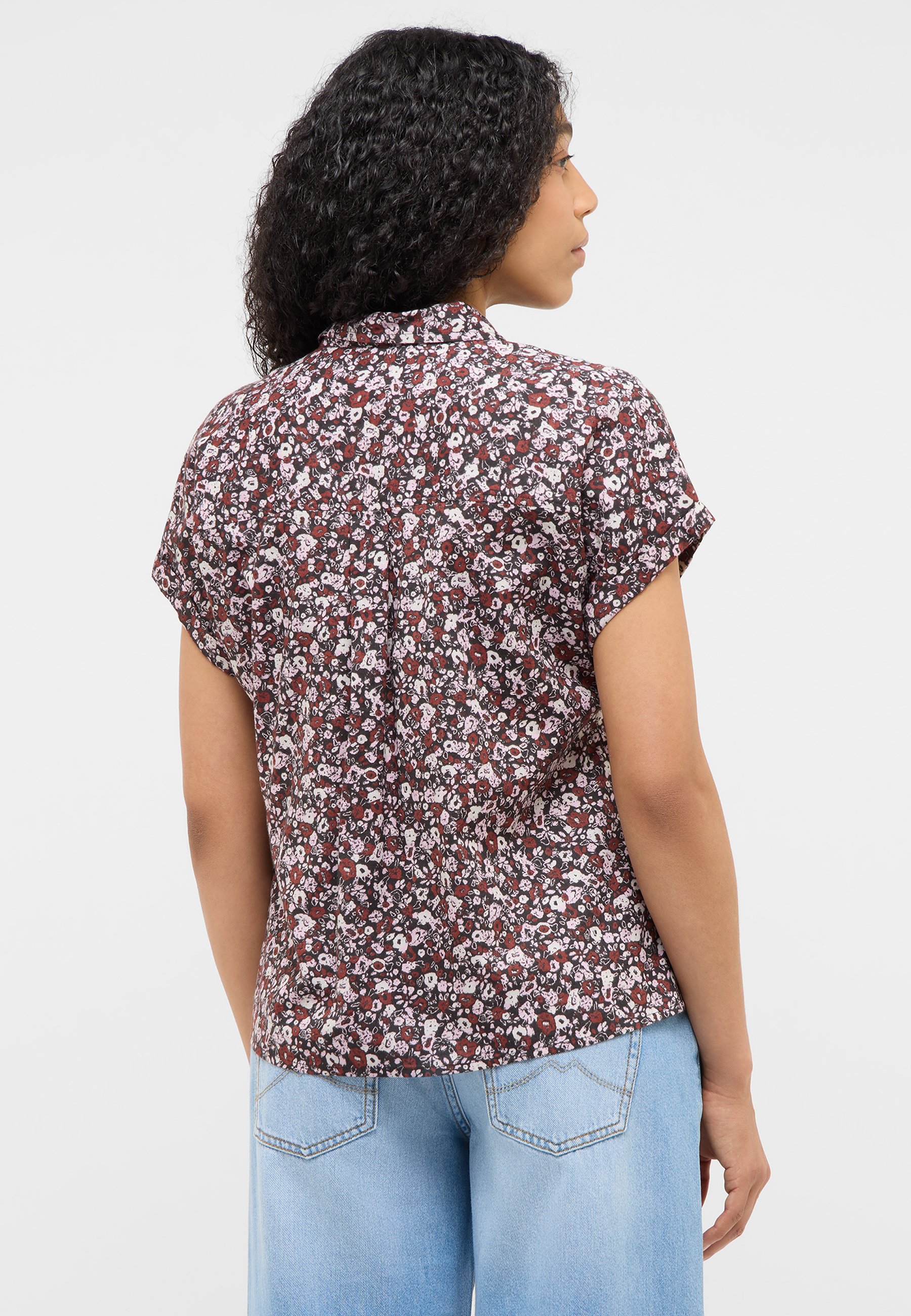 Bluse, Kurzärmlig, Blumenmuster, Drucktop, Bordeaux