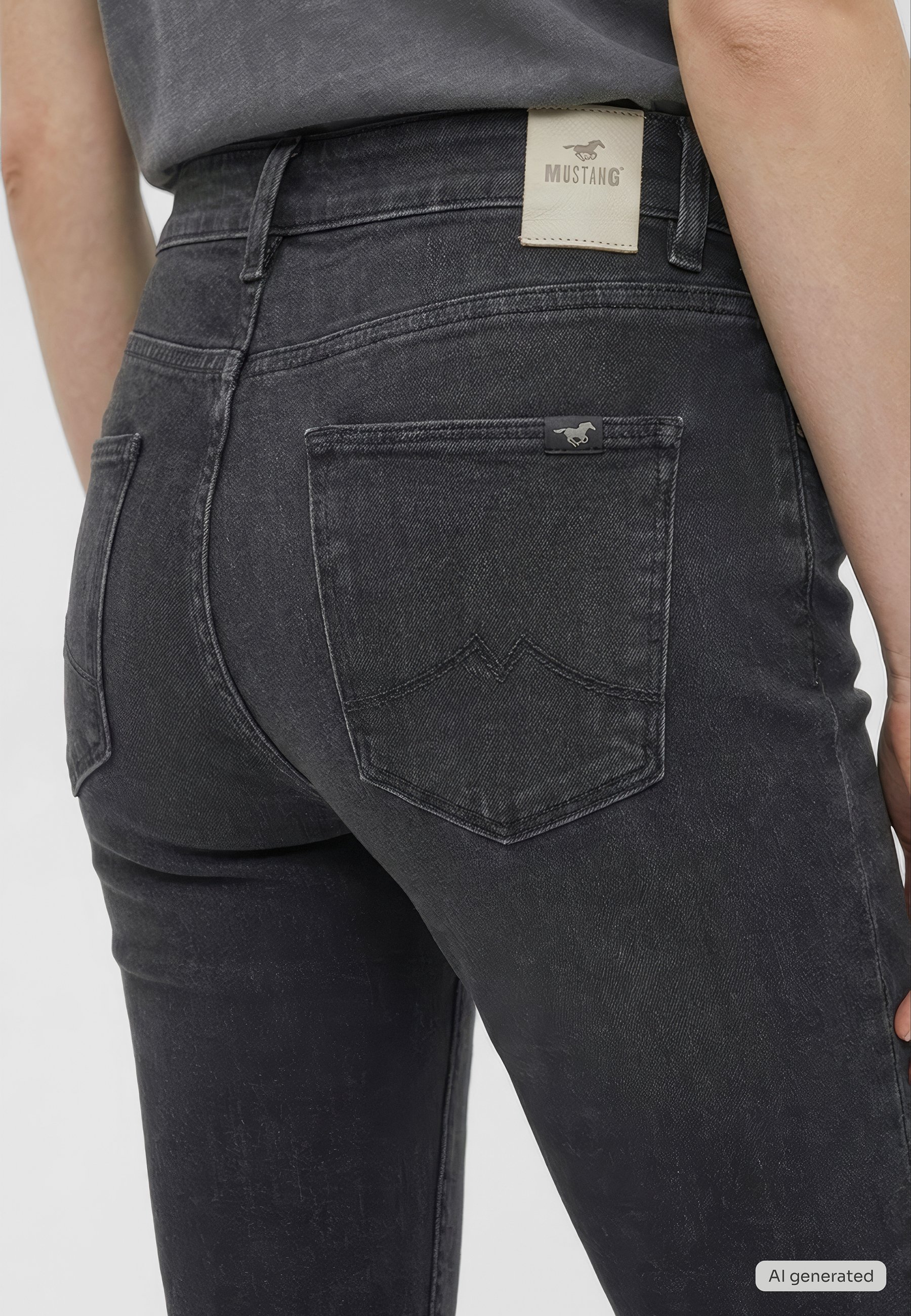 Jeans, Denim, Backentasche, Waschig schwarz, Gürtel-Schlaufen