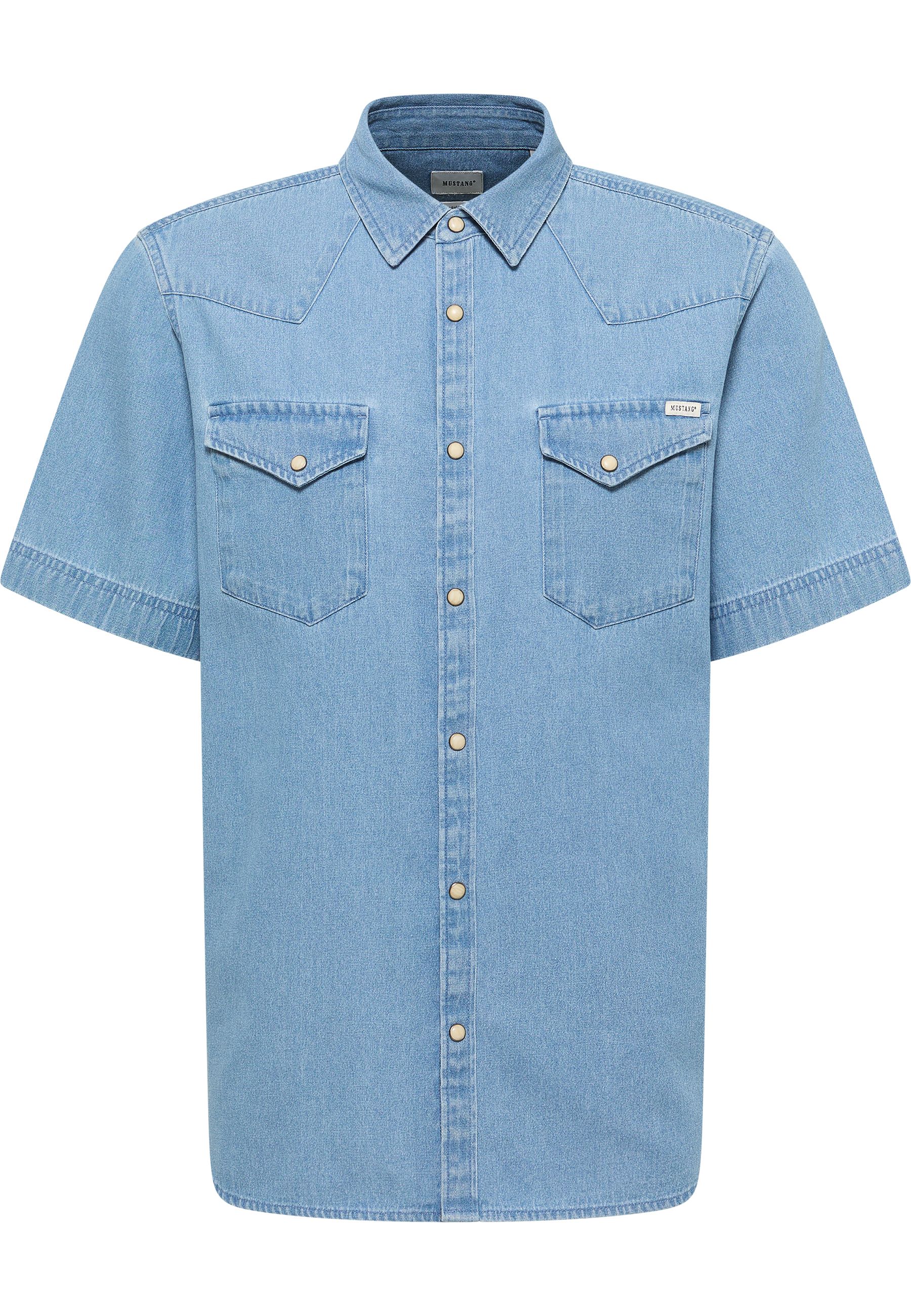 Denim Shirt, Kurze Ärmel, Knopfleiste, Zwei Brusttaschen, Hellblau