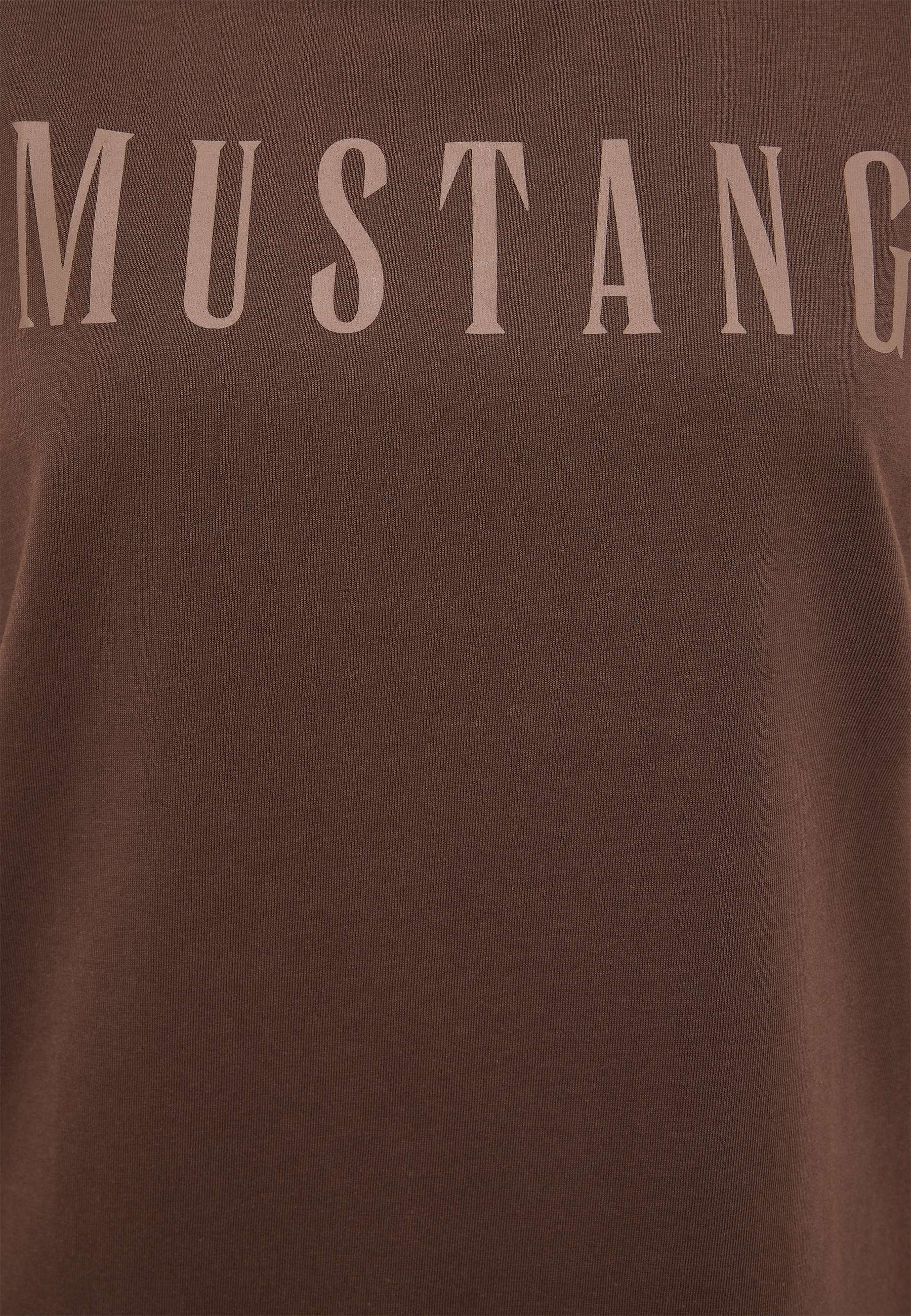 mustang, shirt, brown, text, logo