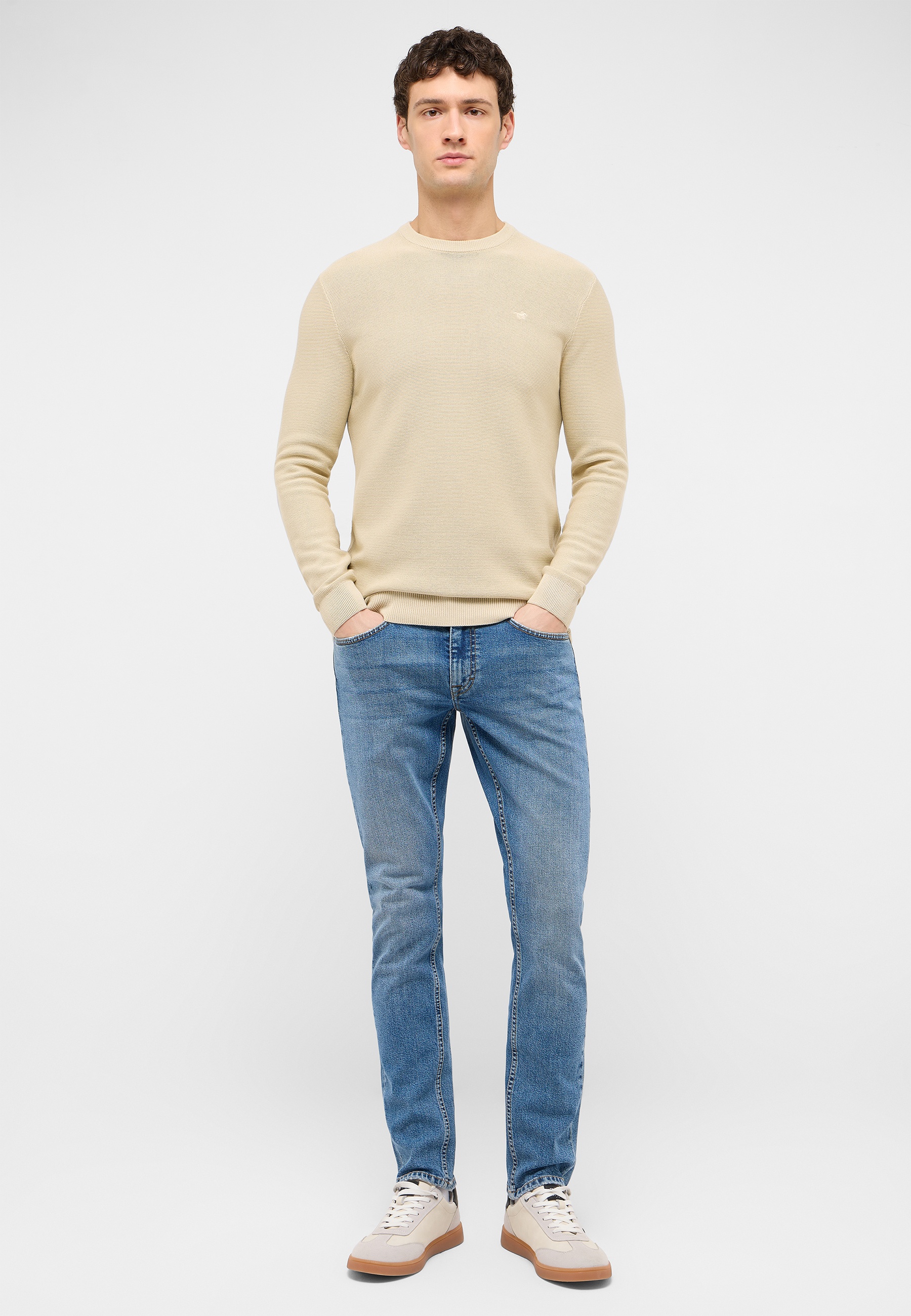 Beige Pullover, Langeärmliges Shirt, Körpernah, Oberteil, Baumwollmix