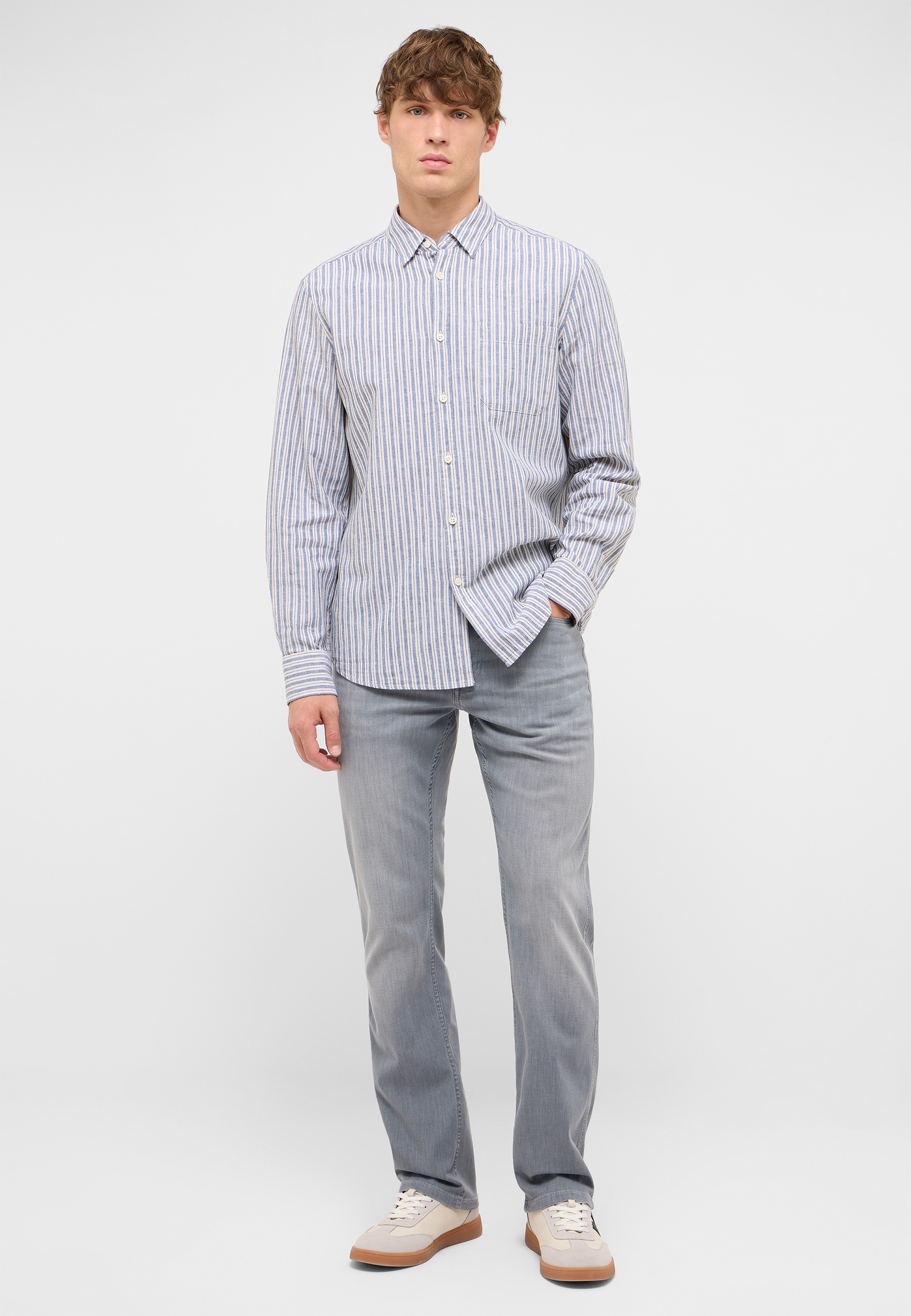 Hemd, Streifen, Langarm, Hemd mit Streifen, Hose in Jeansblau