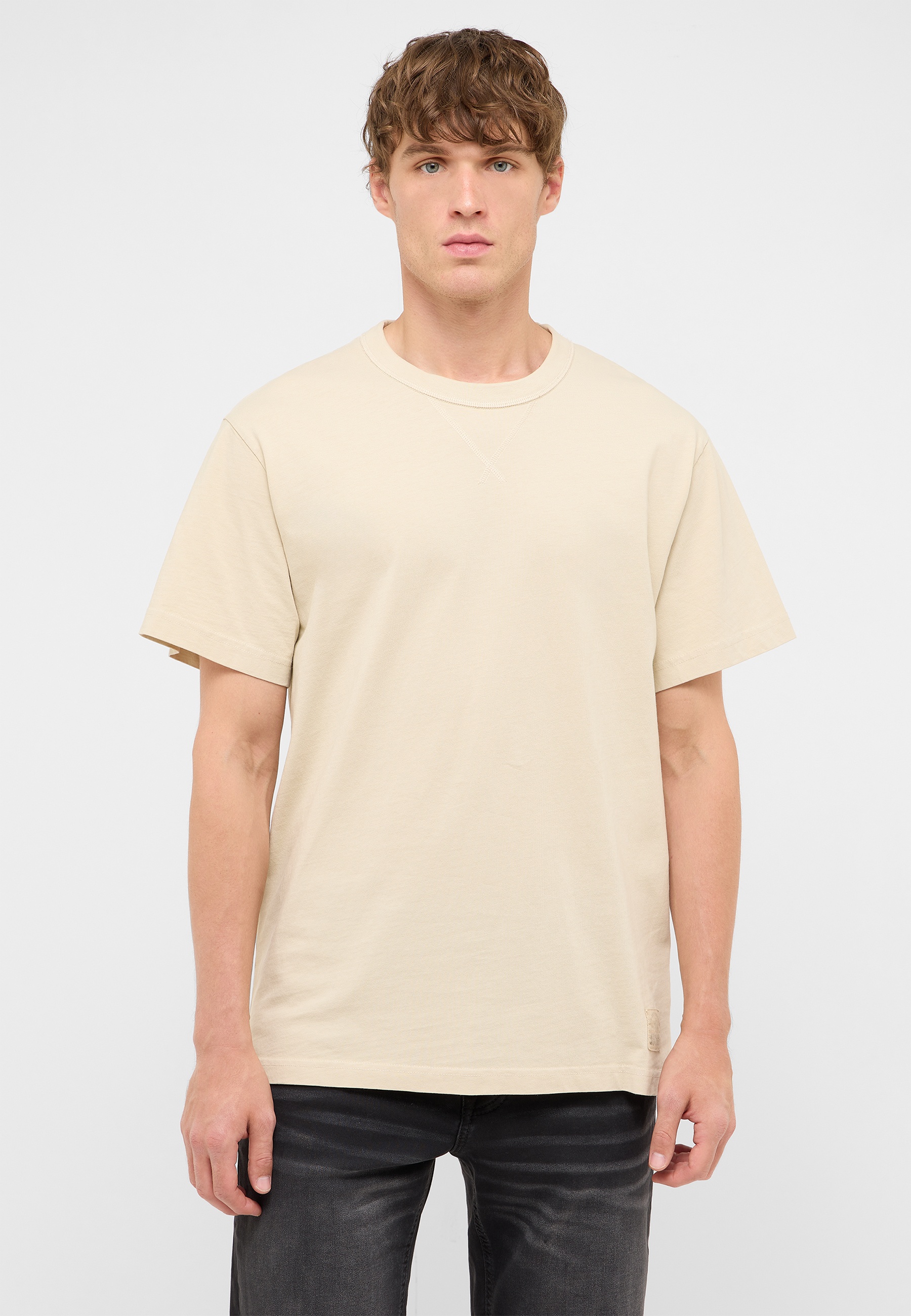 T-Shirt, Beige, Kurzarml, Baumwolle, Einfarbig