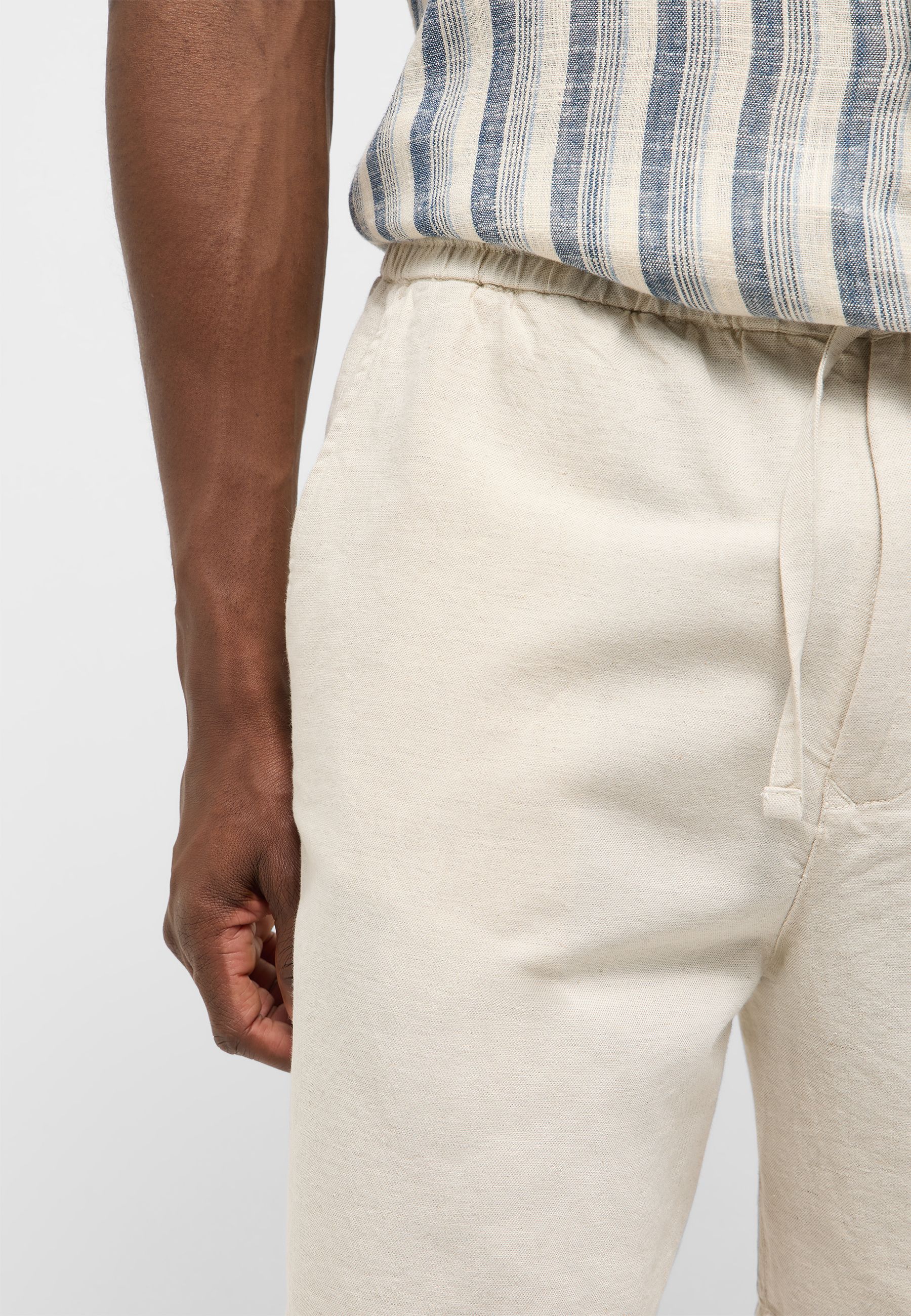 Hose, Beige, Weiß, Casual, Gürtelzug