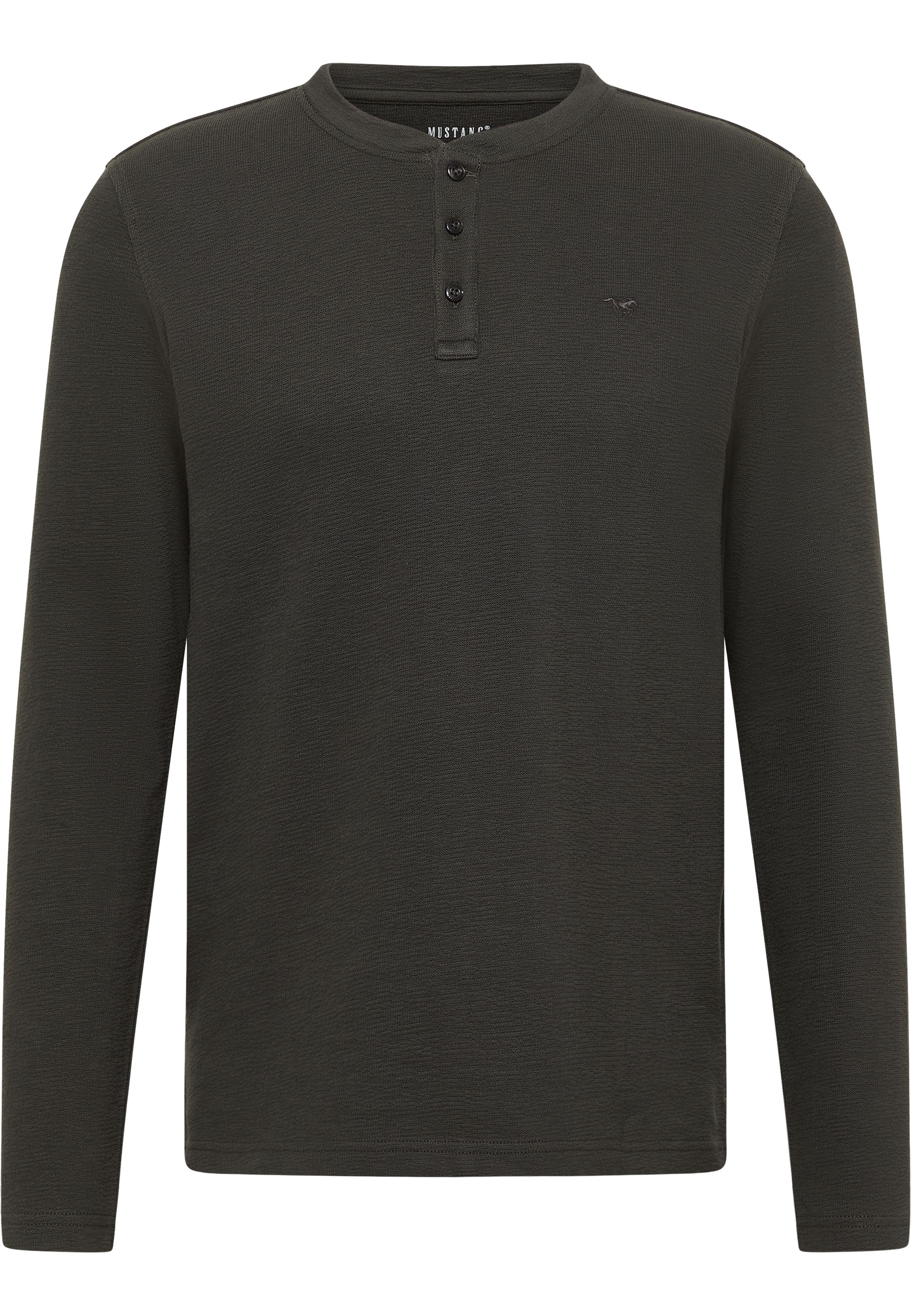 Henley, Longsleeve, Dunkelgrau, Geknüpft, Uni