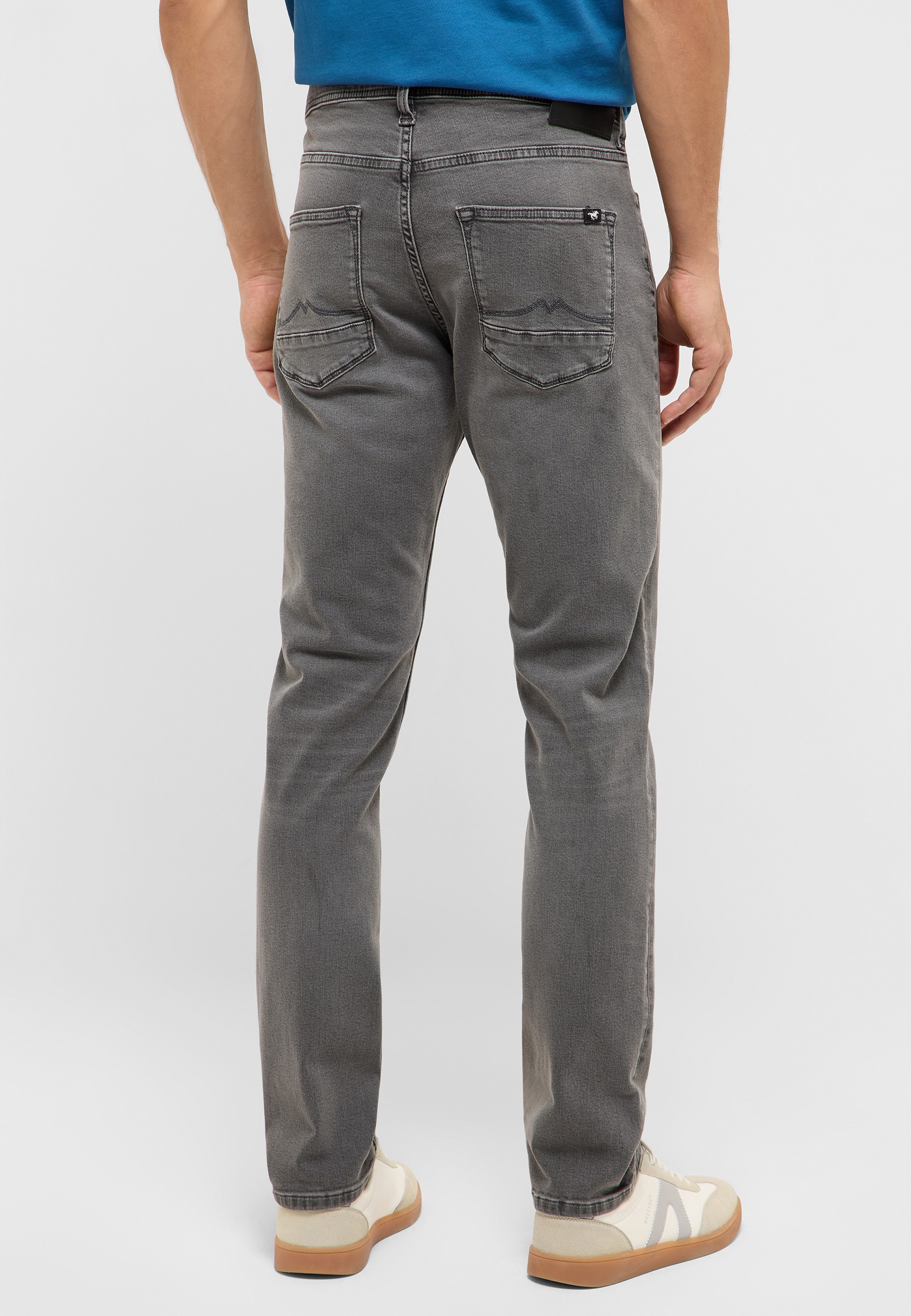 jeans, Rückentaschen, grau Denim, straight Fit, freizeit Hose