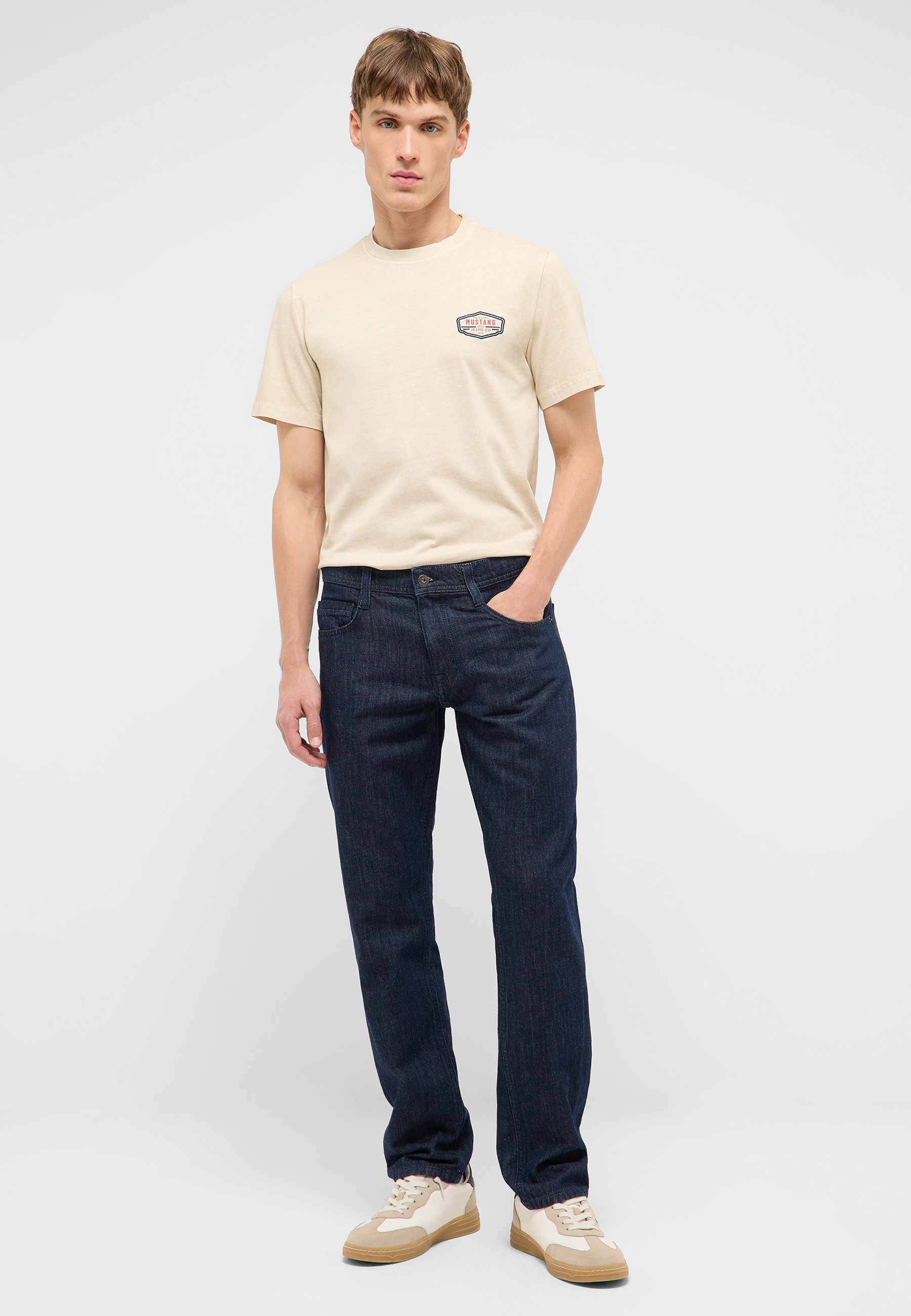 T-Shirt, Beige, Kurzarm, Logo-Applikation, Casual