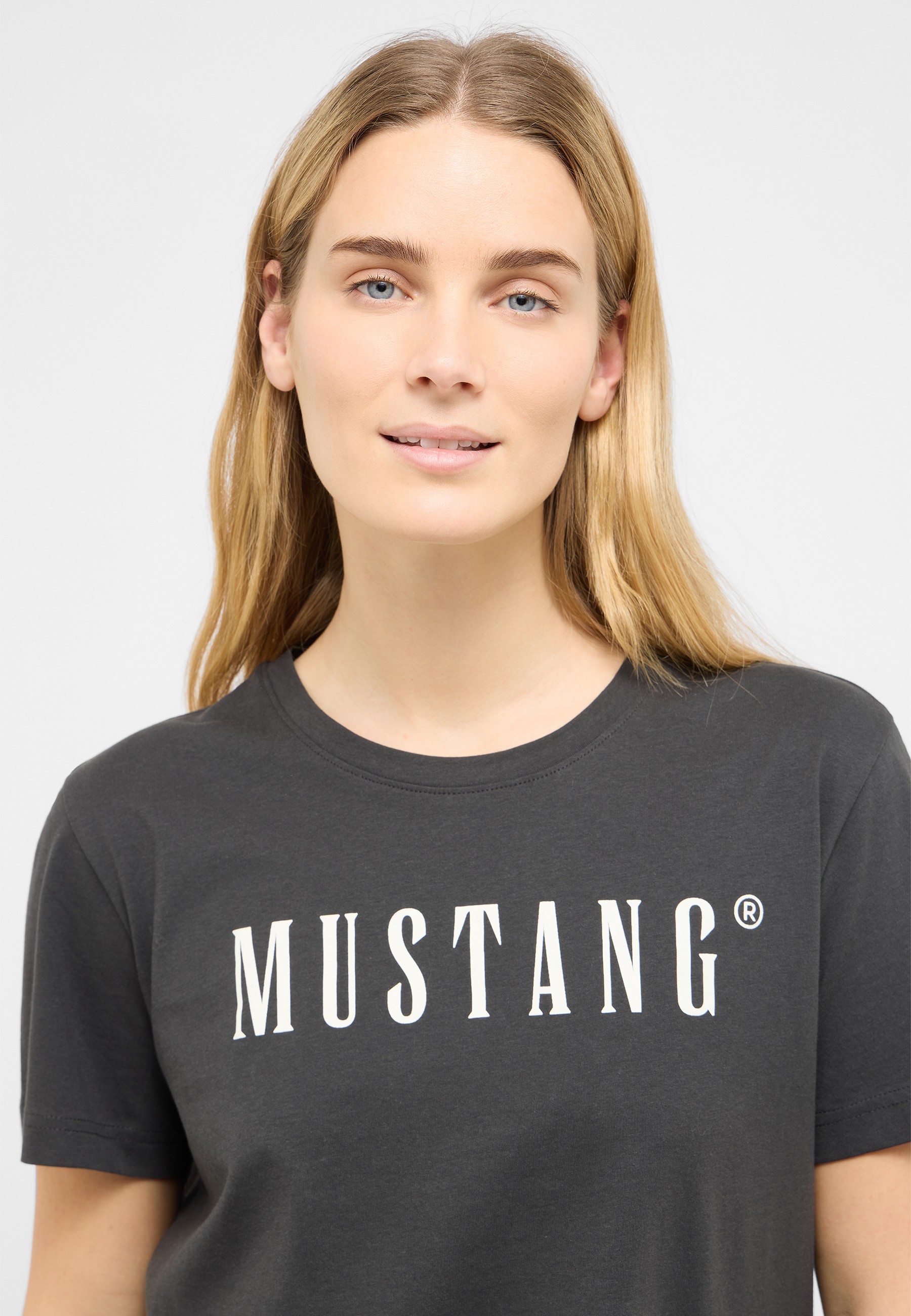 T-Shirt, Kurzarm, Grau, Mustang-Print, Baumwolle