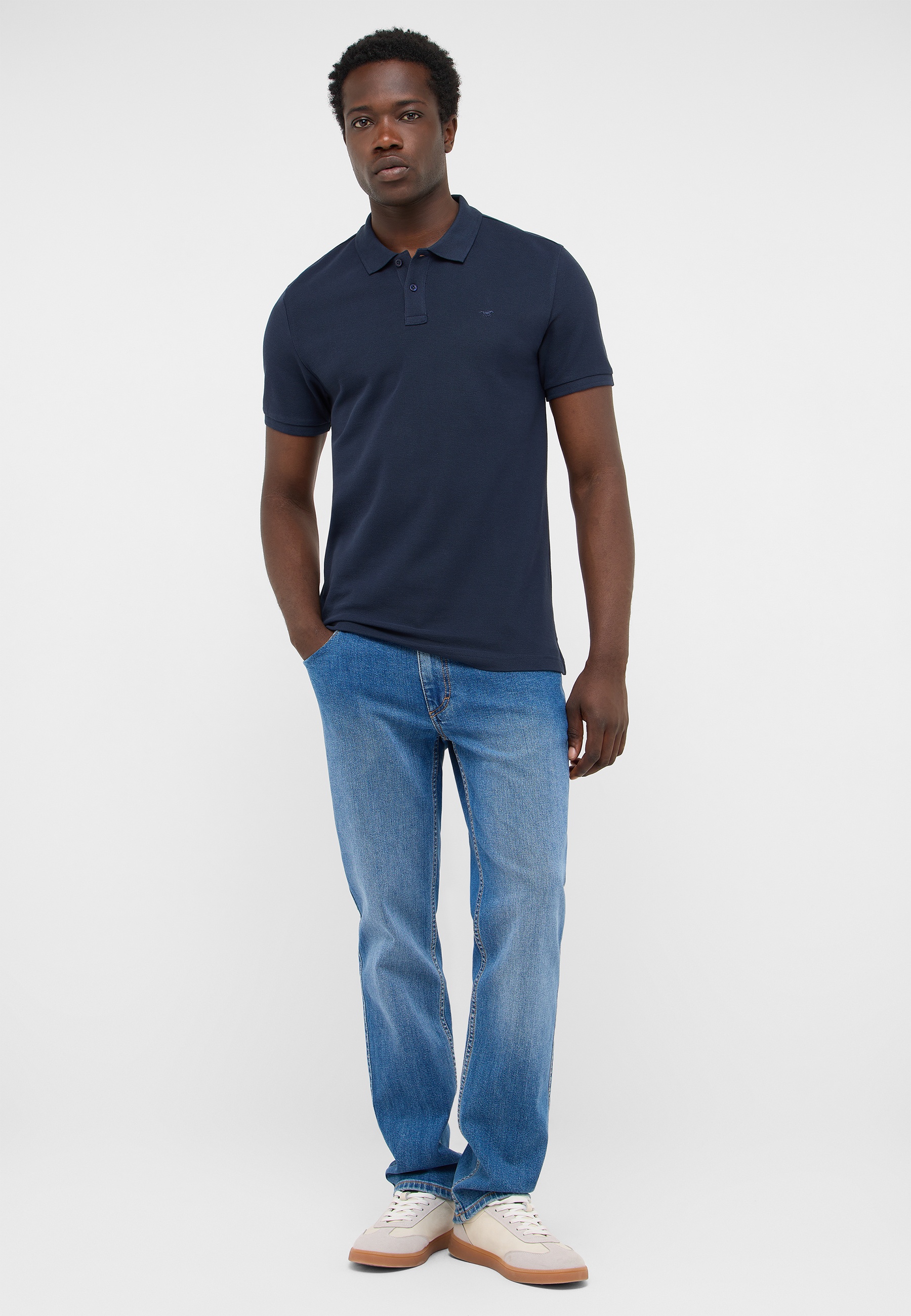 Polohemd, Navy Polo, kurzarm, Baumwolle, Jeans
