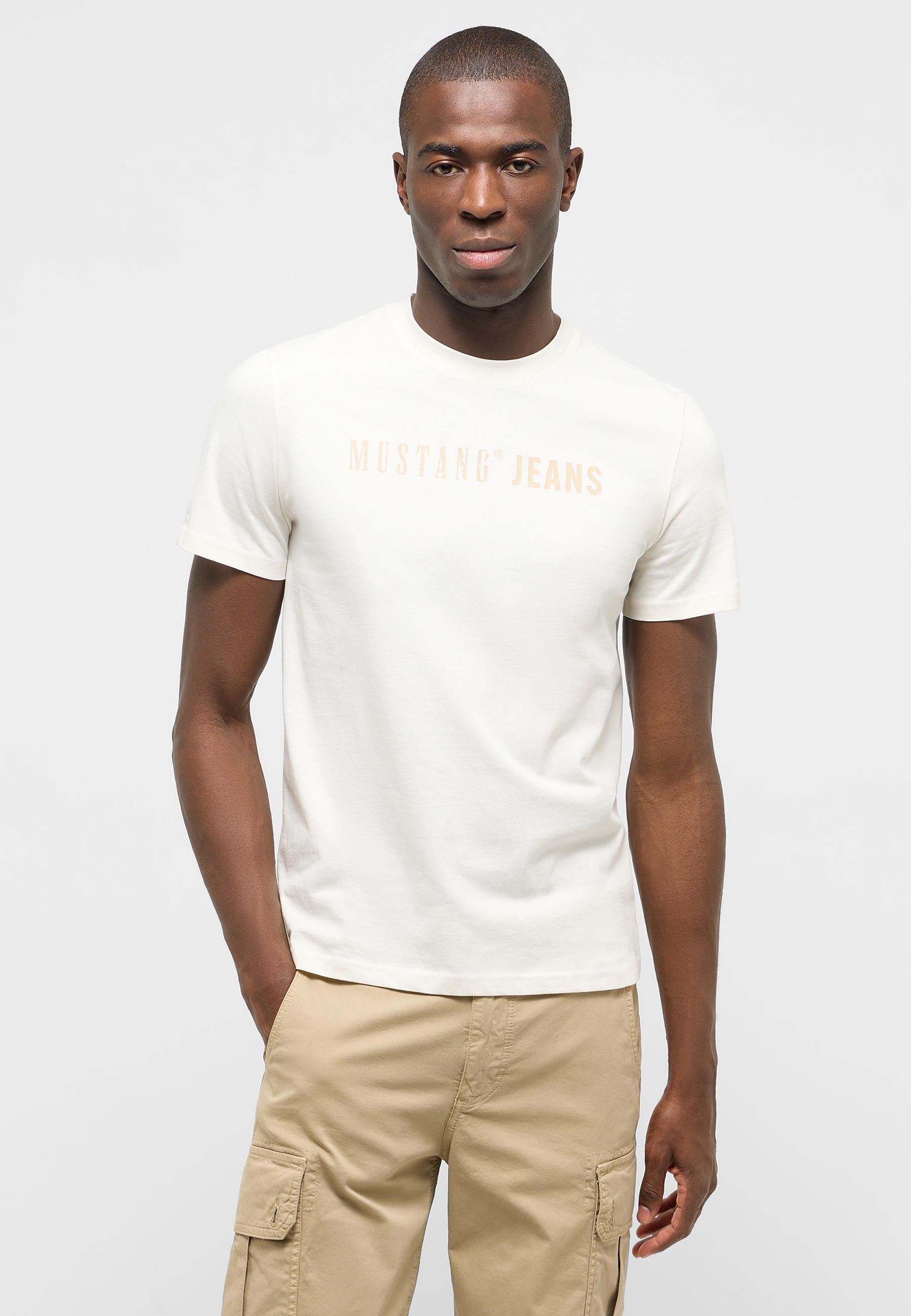 T-Shirt, Rundhals, Weiß, Mustang Jeans Logo, Herrenoberteil