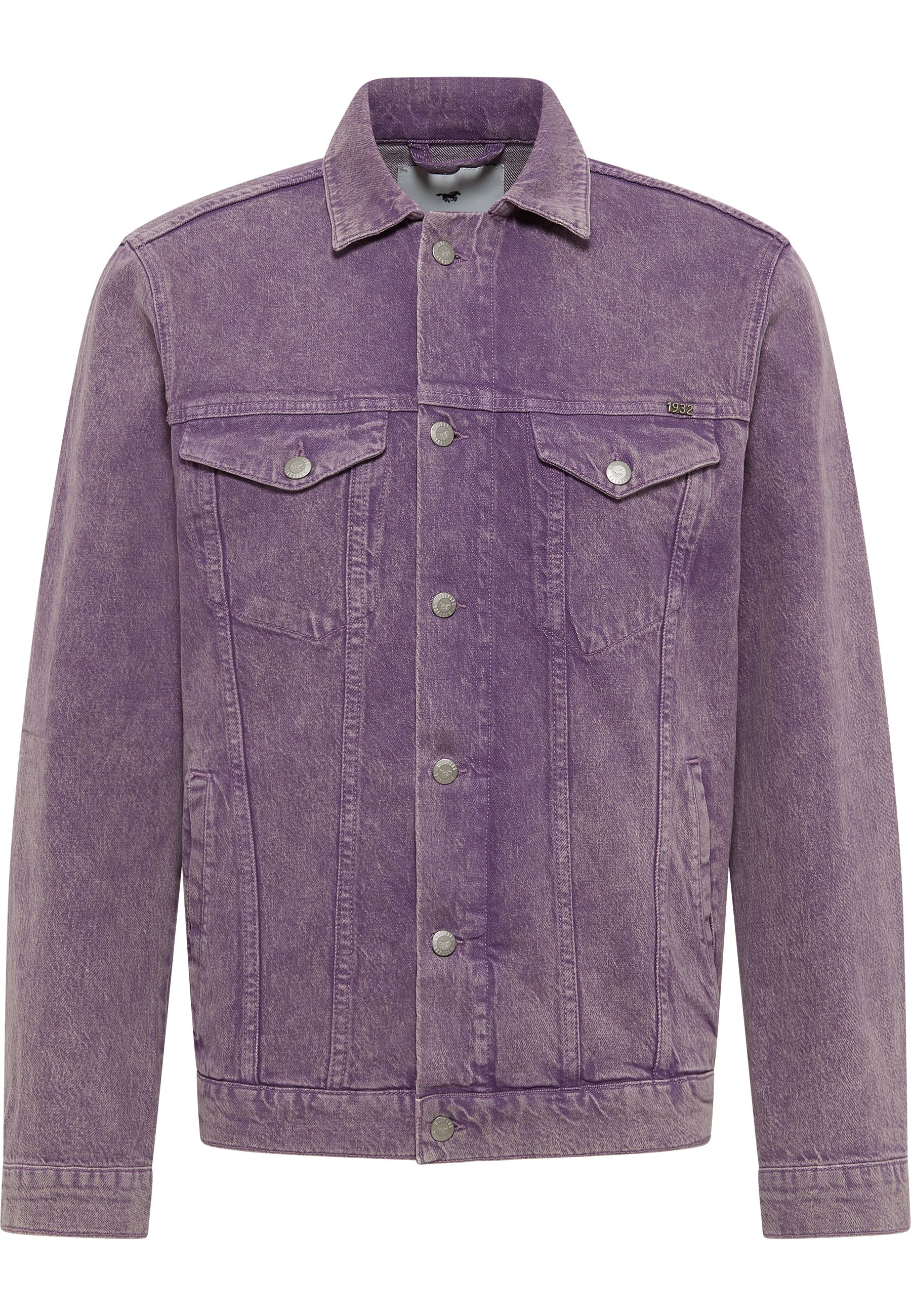 Denim jacke, Lila, Knopfverschluss, Brusttaschen, Unifarben