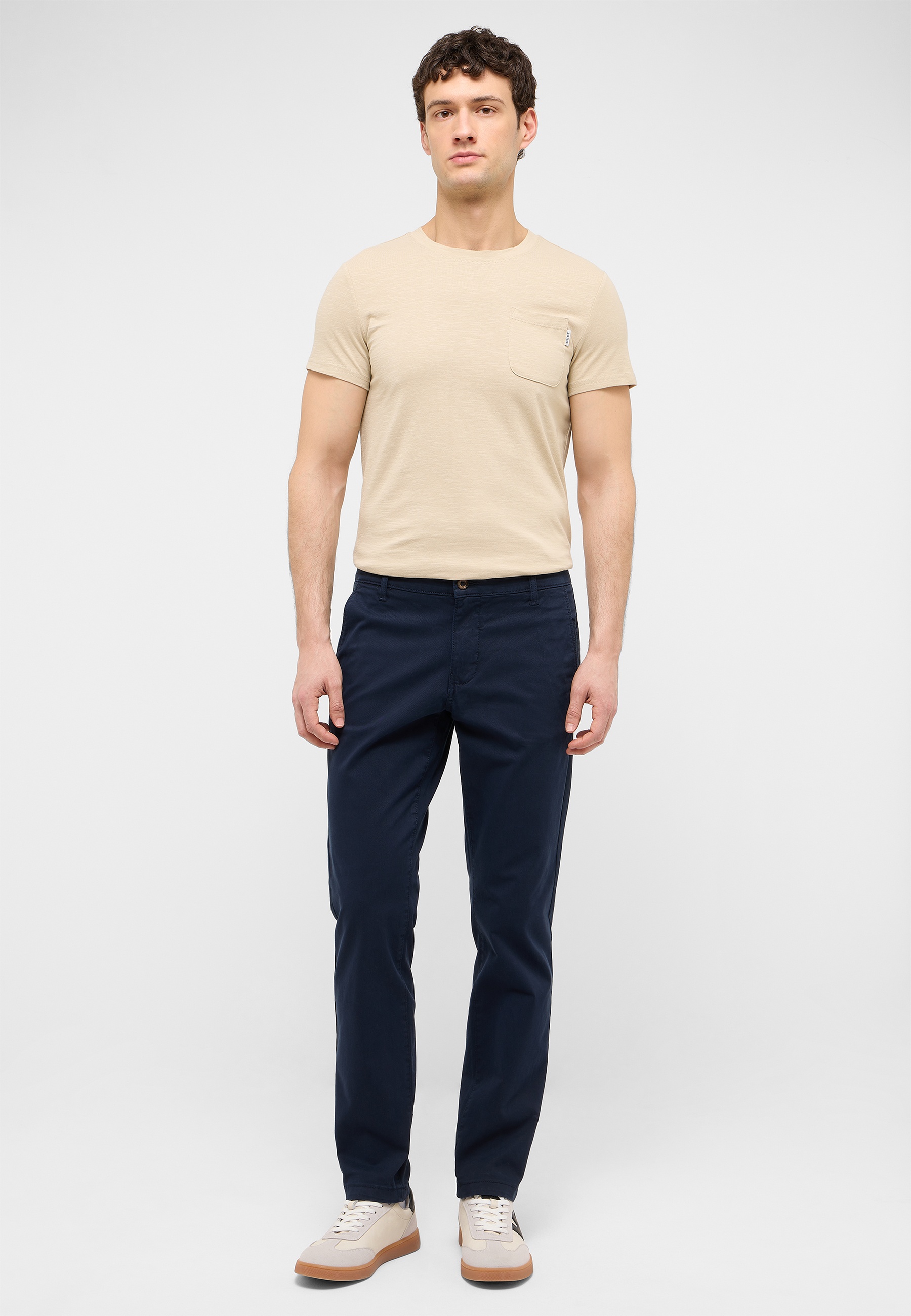 T-Shirt, Kurzarm, Beige, Brusttasche, Hose-navy