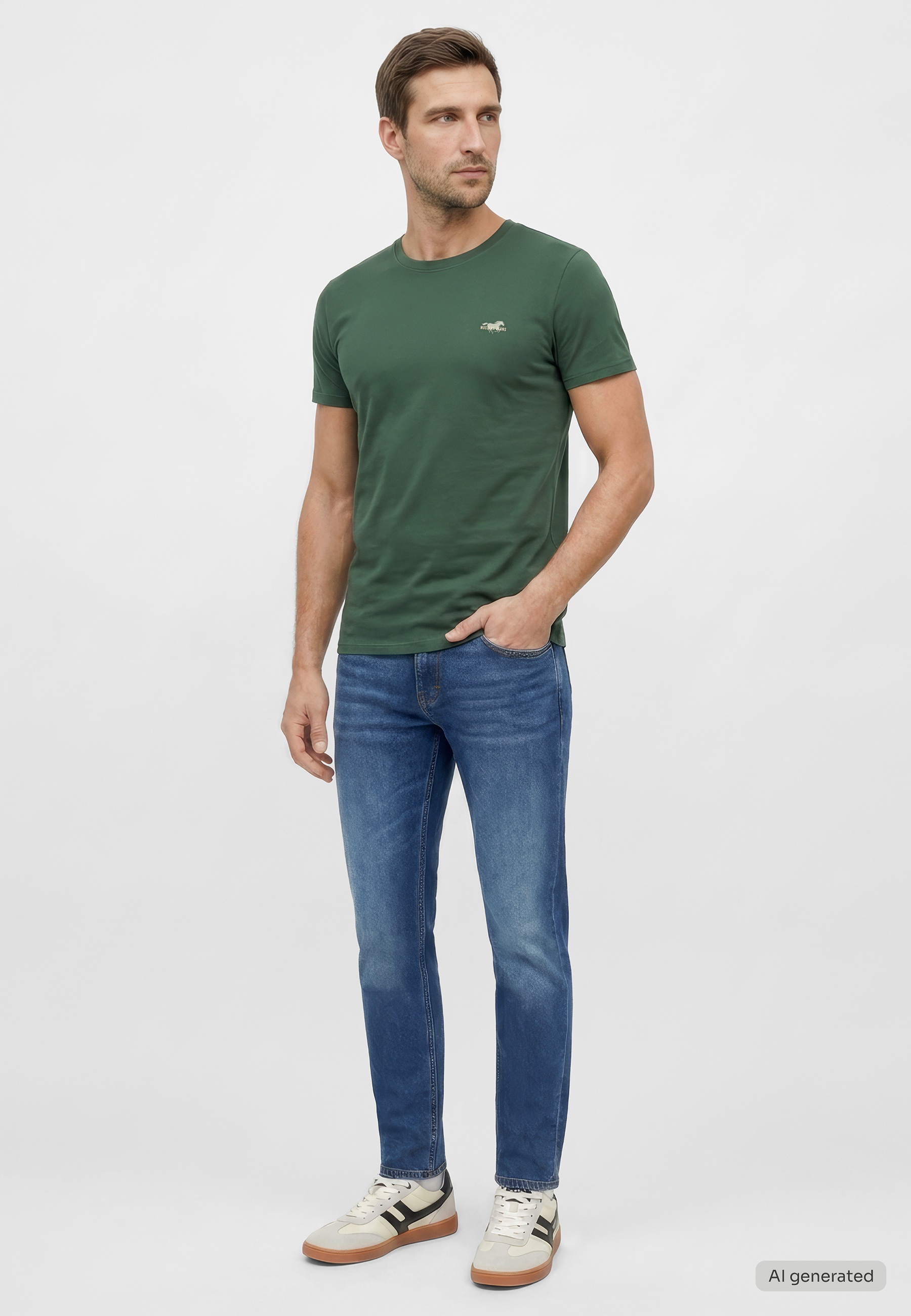 T-Shirt, Kurzarm, Grün, Rundhals, Logo