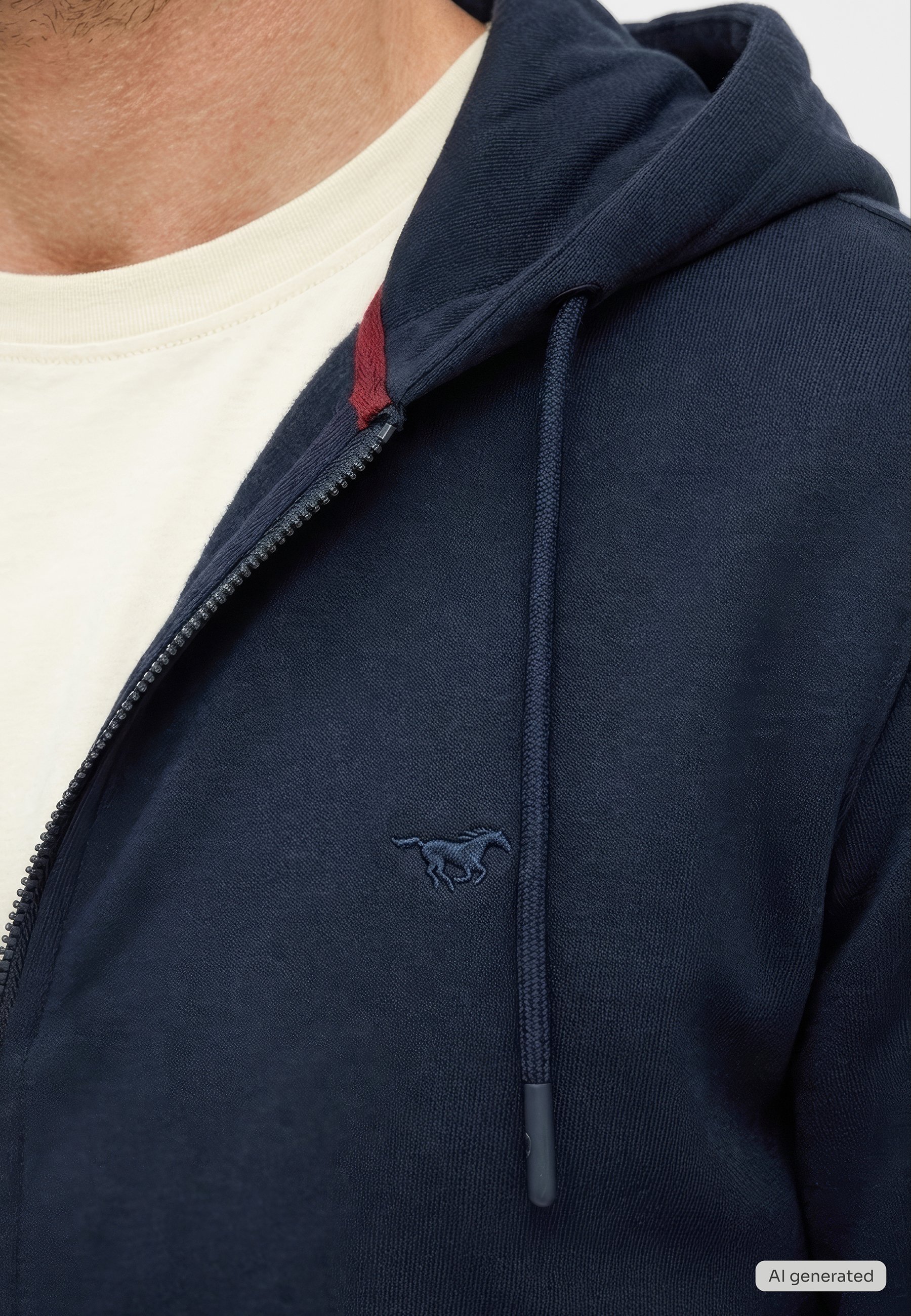 Hoodie, ZIP-Hoodie, Drawstring, Navy blue, Embroidered horse