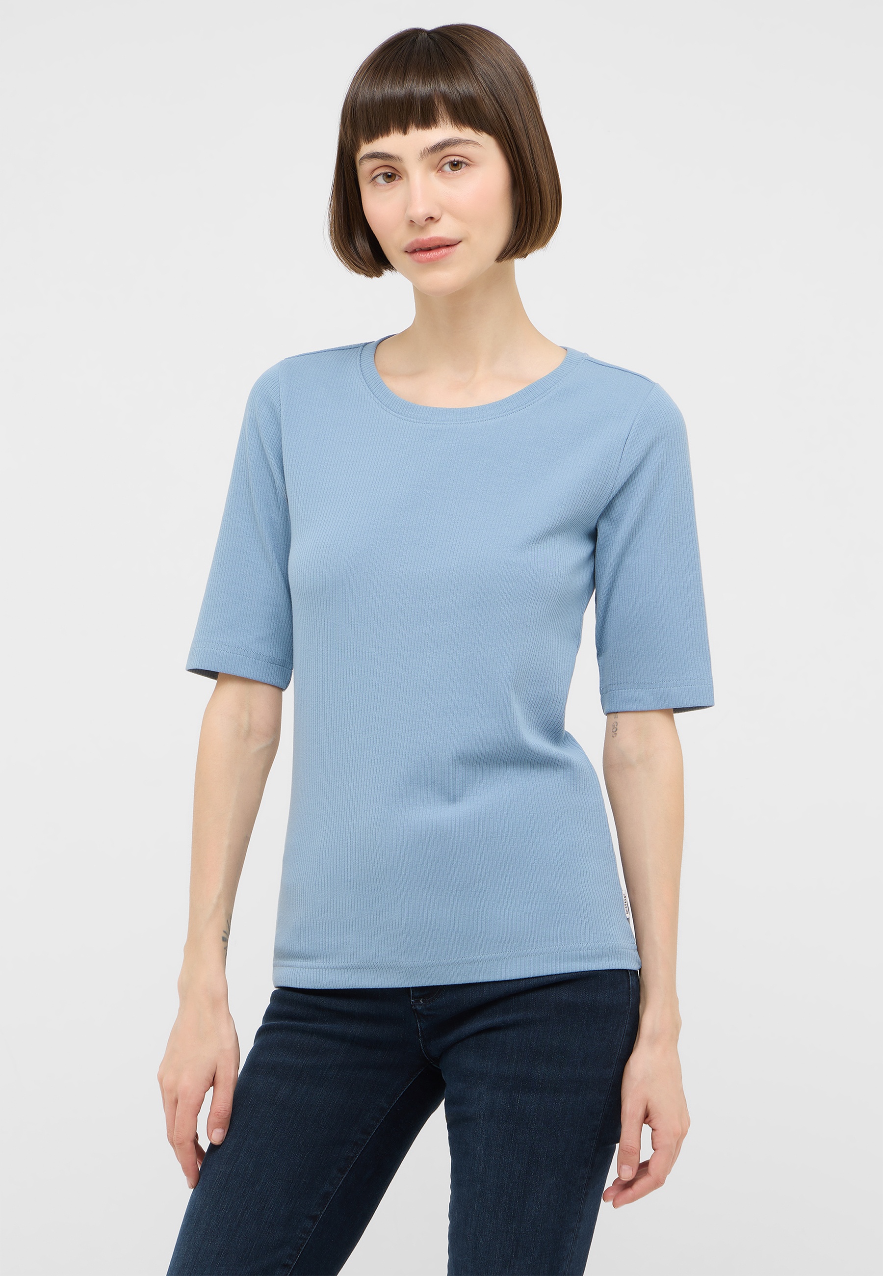 Top, T-Shirt, Kurze Ärmel, Hellblau, Rippenstruktur