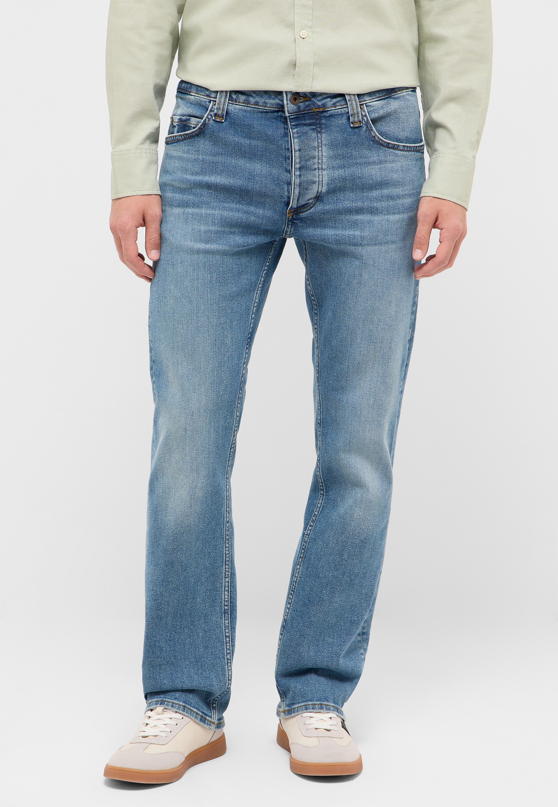 Jeans, Straight cut, Medium wash, 5-pocket, Denim
