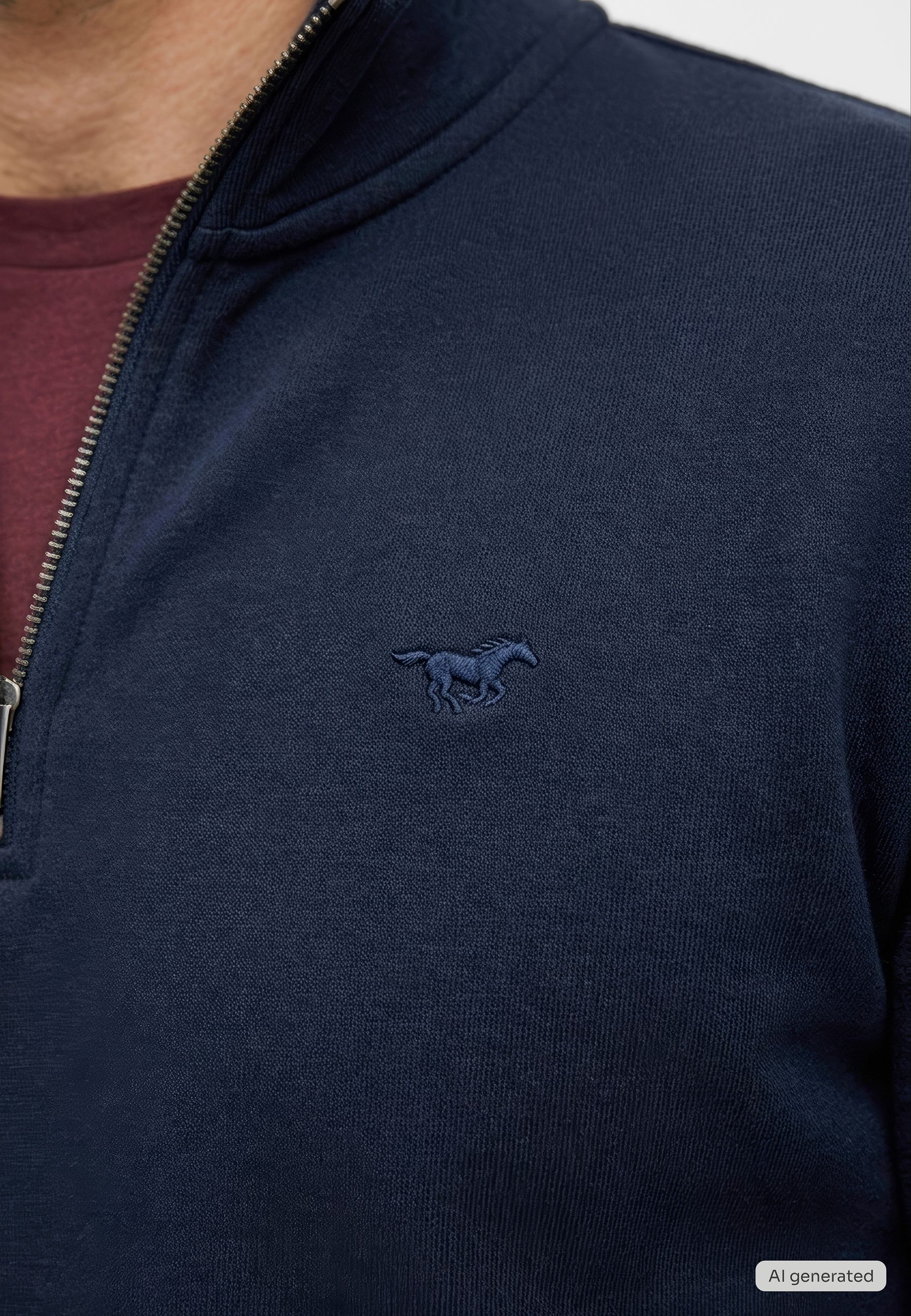 navy, Reißverschluss, Pony-Stickerei, Polo-Strick, Herrenkleidung Pullover