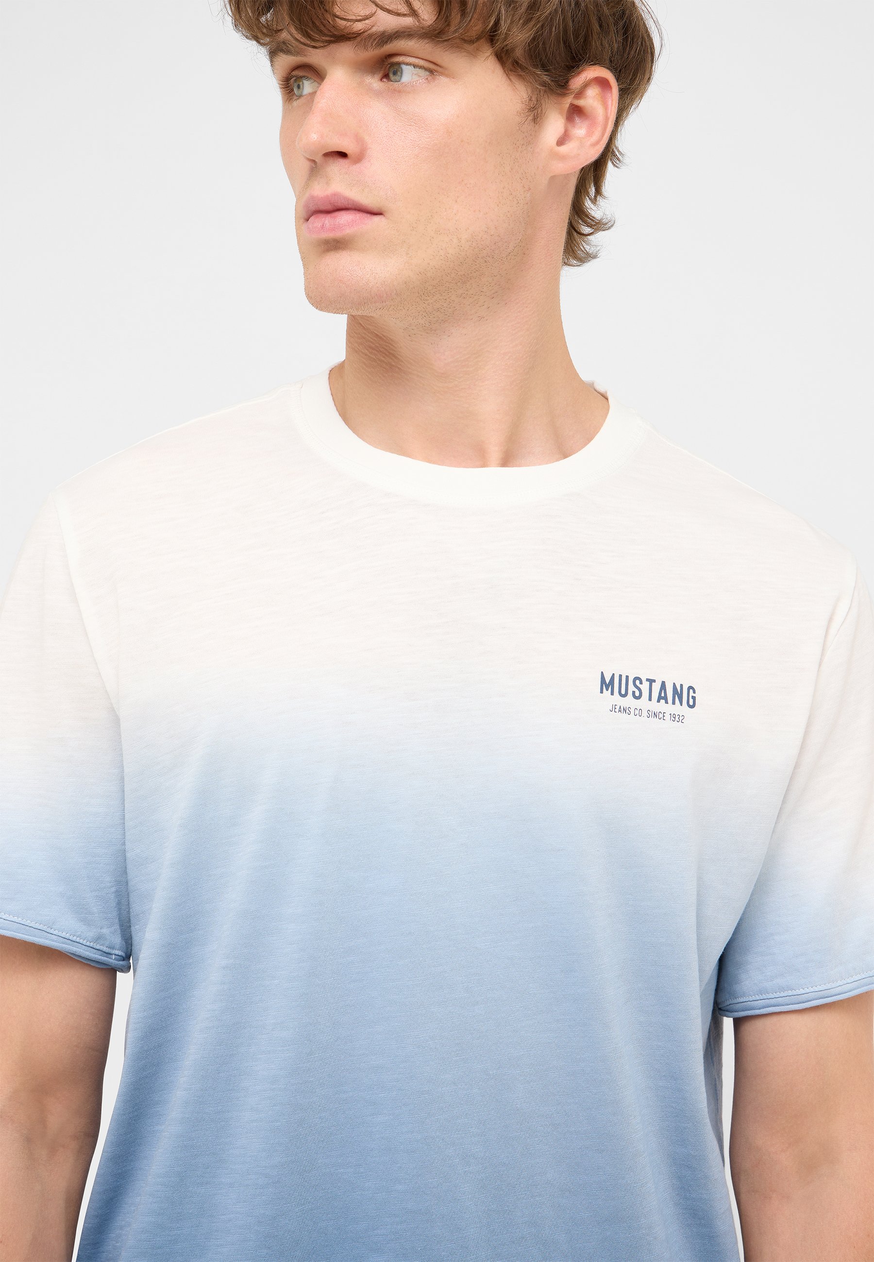 t-shirt, gradient, kurzarm, rundhals, mustang-logo